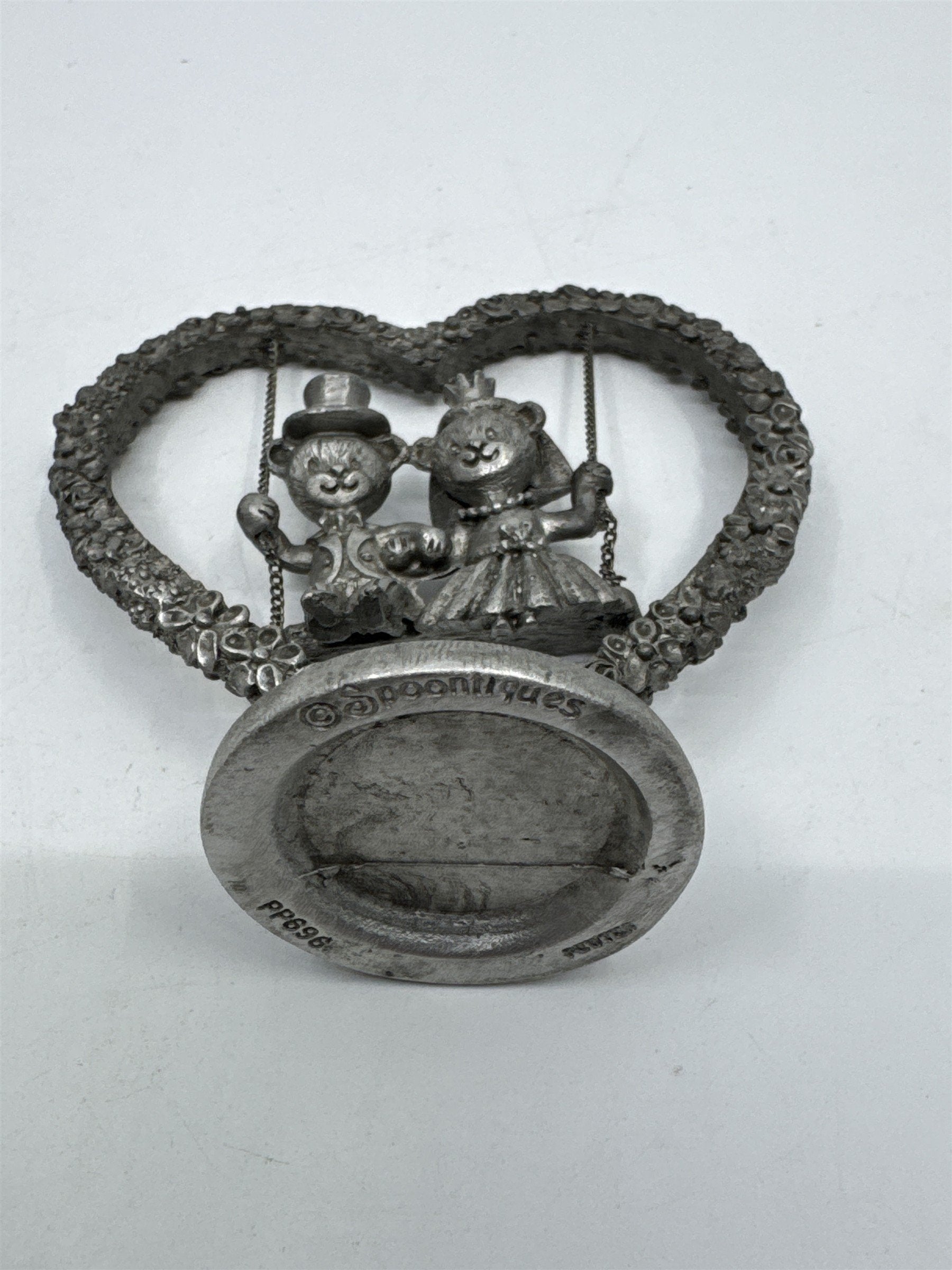 Spoontiques Pewter Heart Shaped Swinging Married Teddy Bear Couple Figurine
