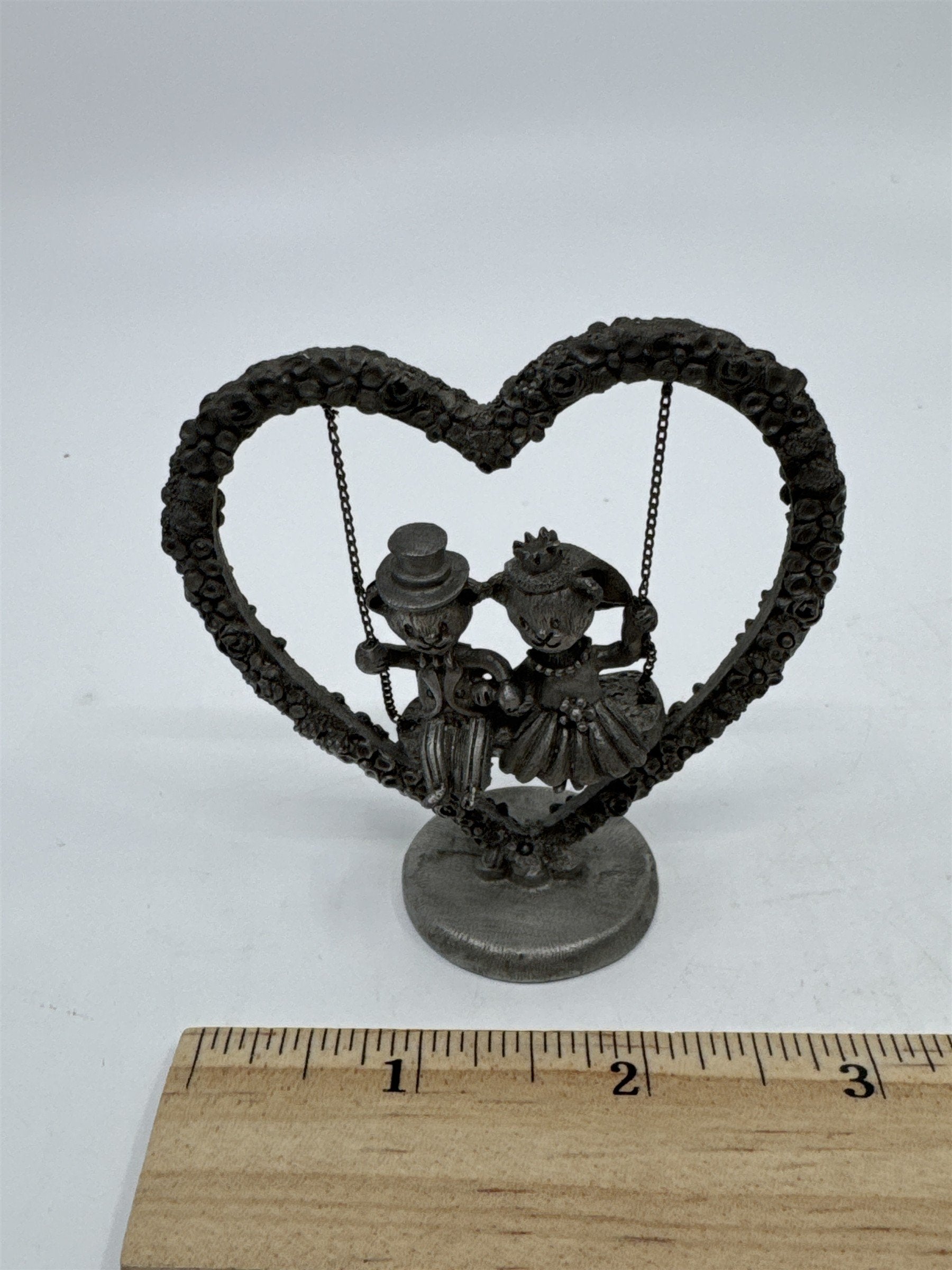 Spoontiques Pewter Heart Shaped Swinging Married Teddy Bear Couple Figurine