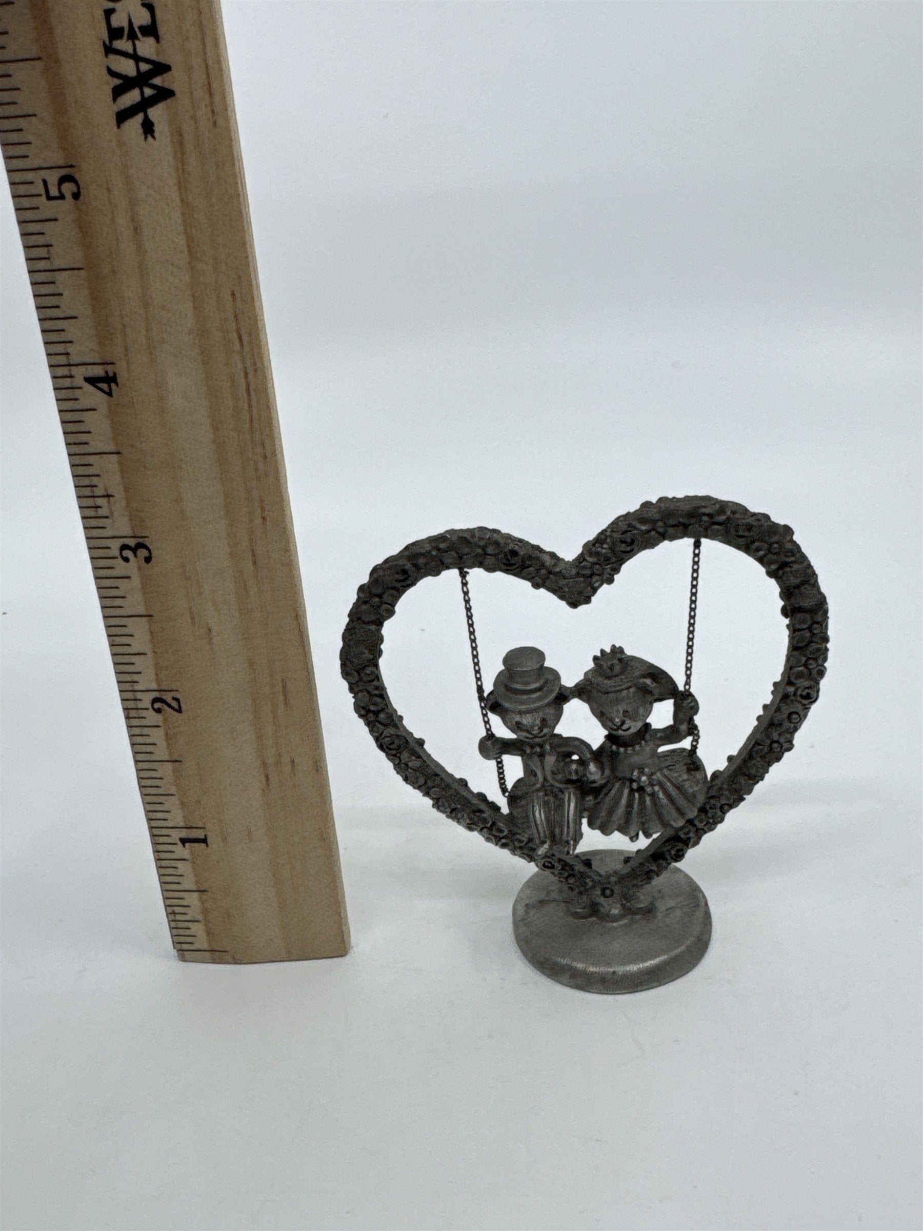 Spoontiques Pewter Heart Shaped Swinging Married Teddy Bear Couple Figurine