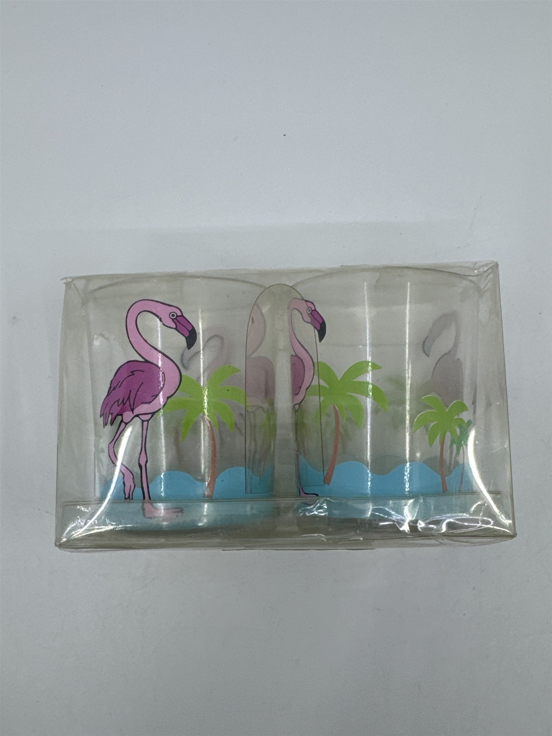 Set of Two Flamingo/Beach/Summer Themed Empty Glass Tealight Candle Holders