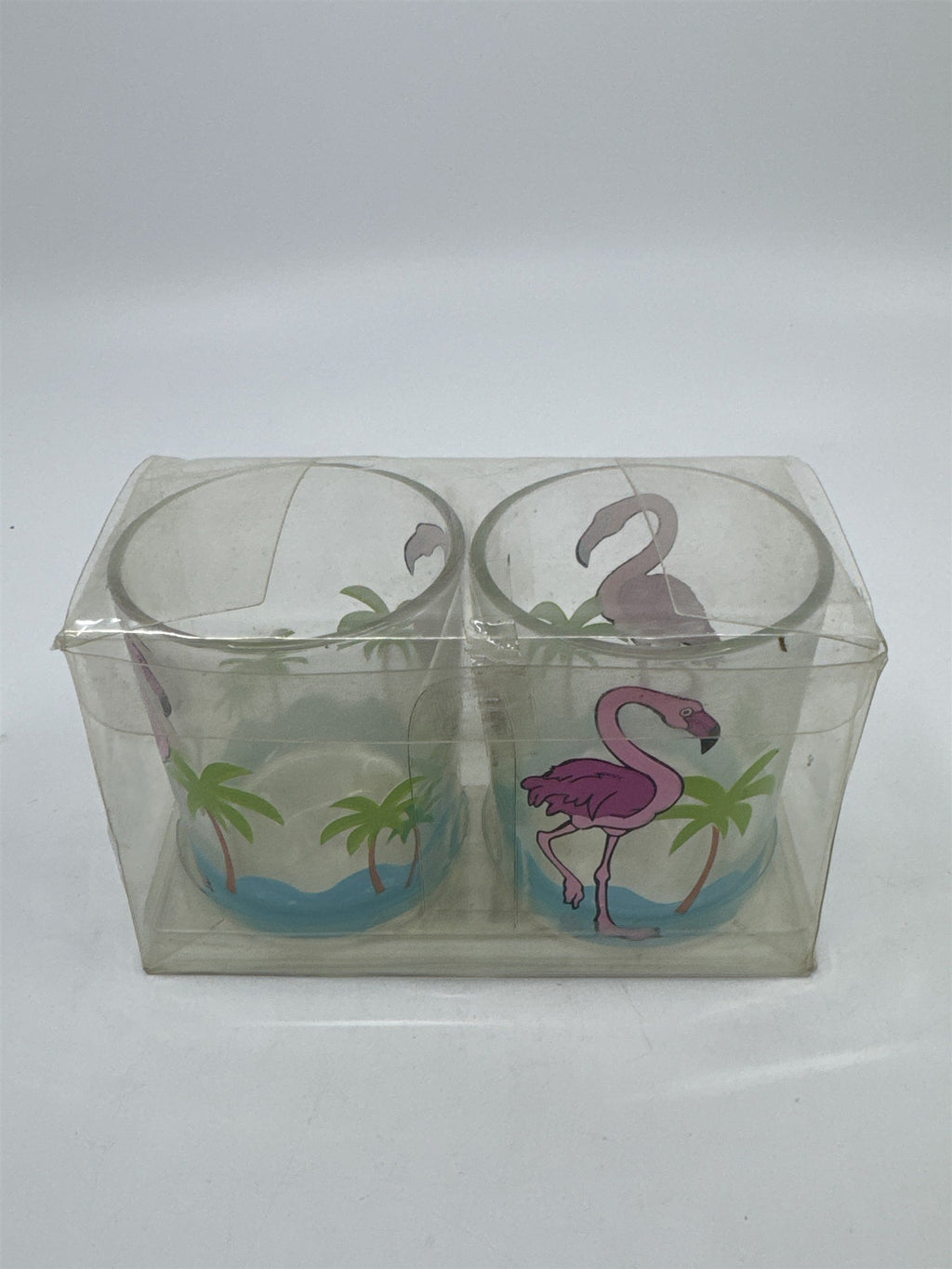Set of Two Flamingo/Beach/Summer Themed Empty Glass Tealight Candle Holders