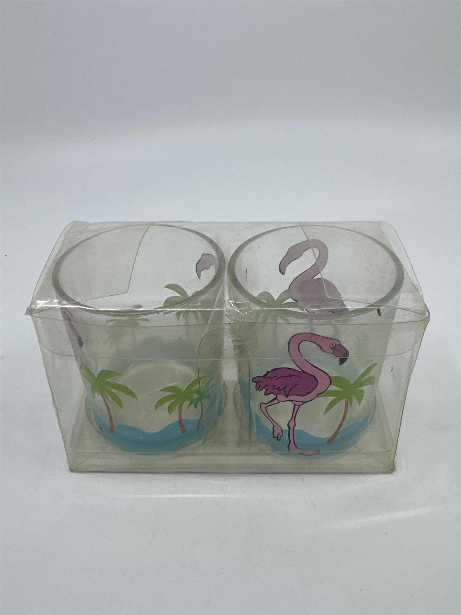 Set of Two Flamingo/Beach/Summer Themed Empty Glass Tealight Candle Holders
