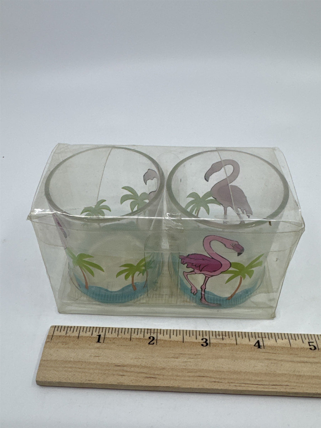 Set of Two Flamingo/Beach/Summer Themed Empty Glass Tealight Candle Holders