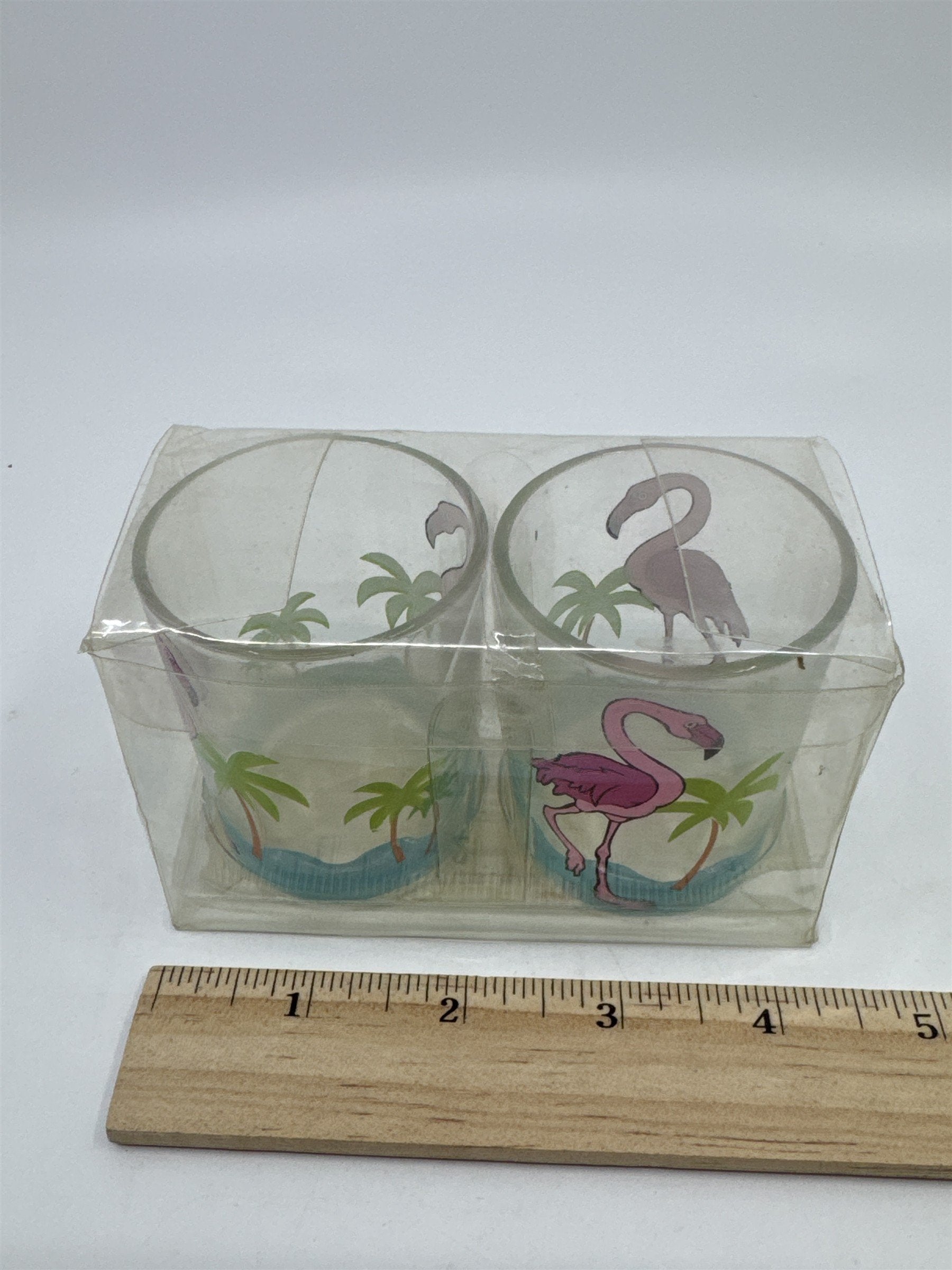 Set of Two Flamingo/Beach/Summer Themed Empty Glass Tealight Candle Holders