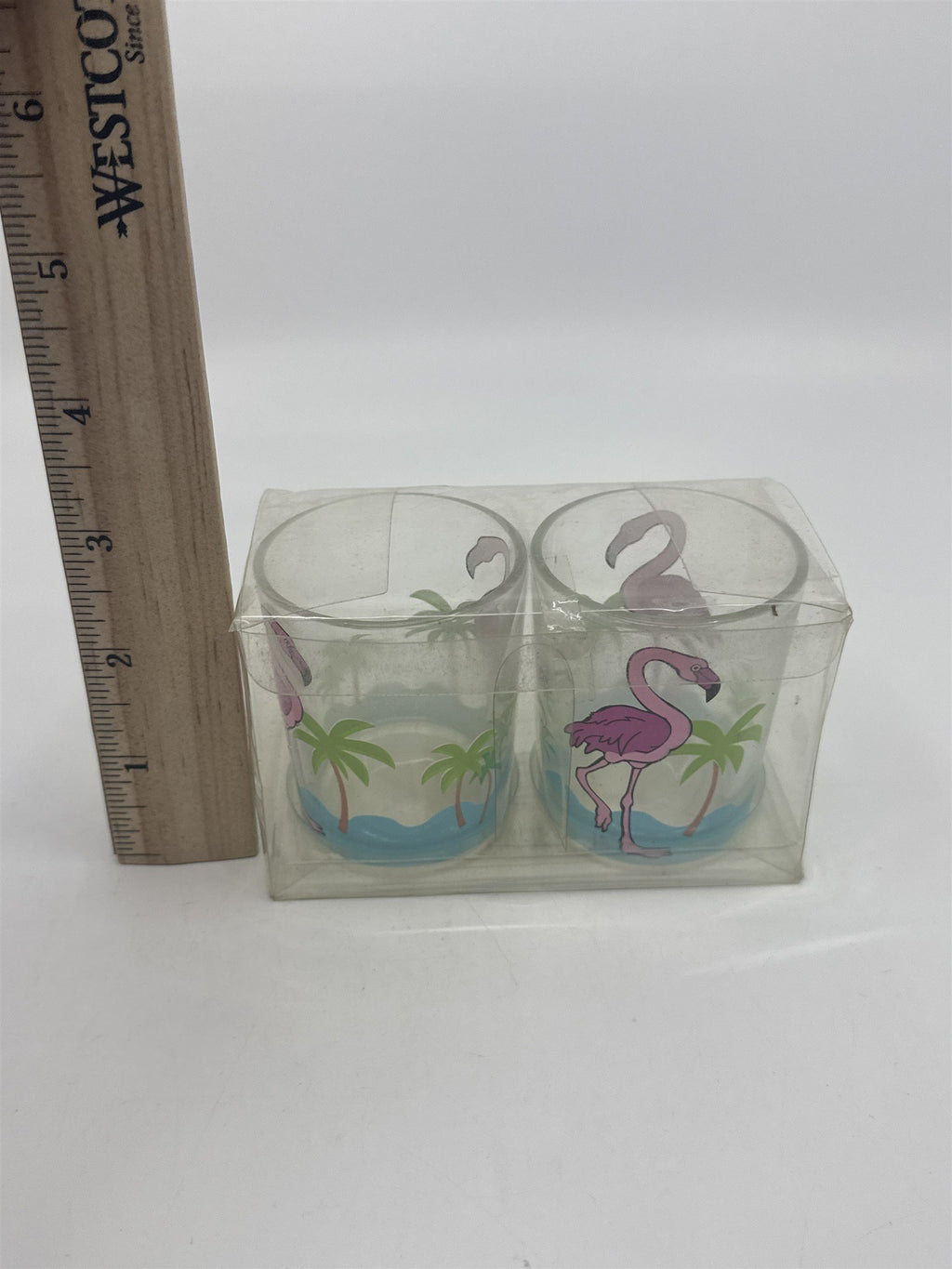 Set of Two Flamingo/Beach/Summer Themed Empty Glass Tealight Candle Holders