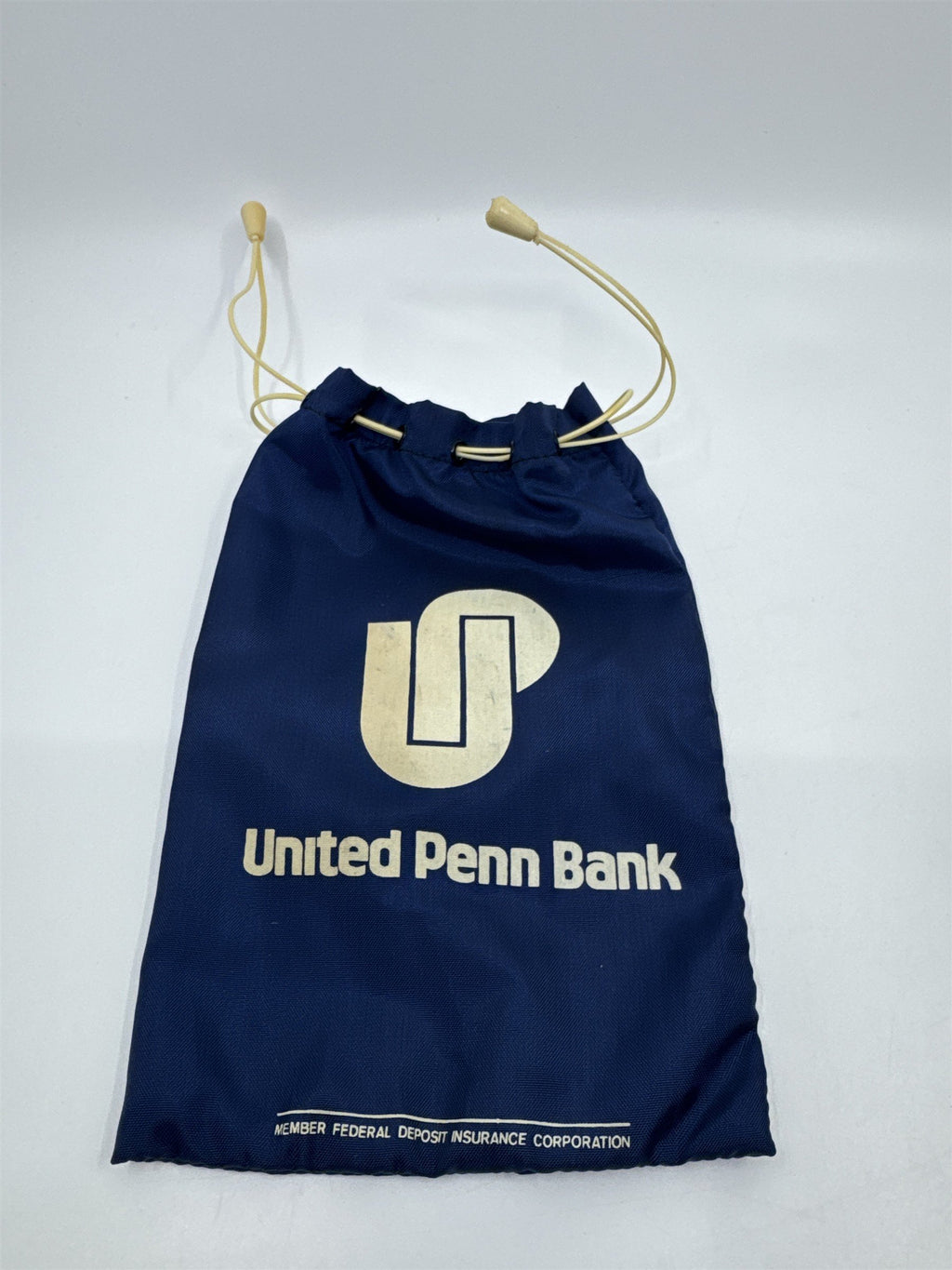 Vintage United Penn Bank Drawstring Canvas Blue Deposit Bag Money Bag