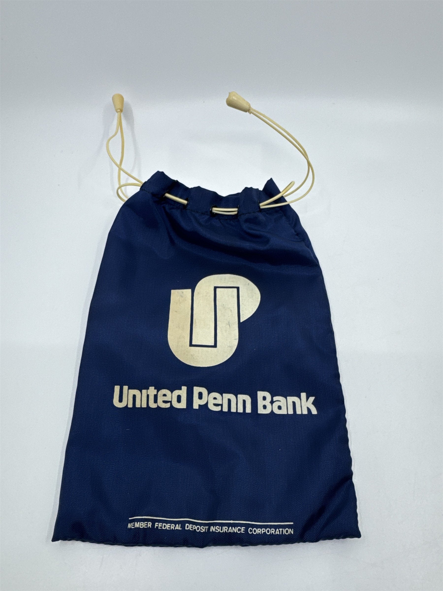 Vintage United Penn Bank Drawstring Canvas Blue Deposit Bag Money Bag