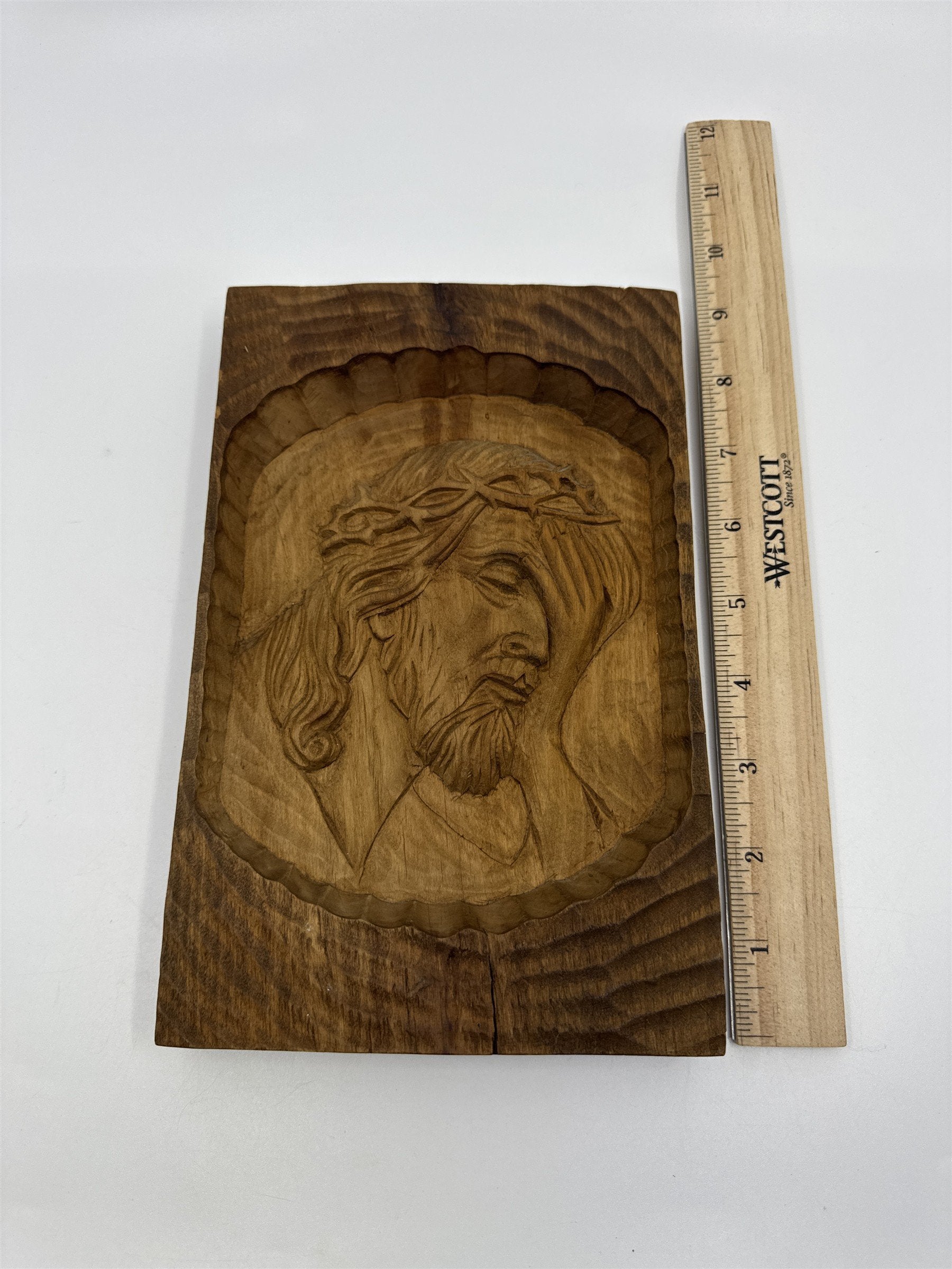 Vintage Wooden Handcarved Jesus Face Drewnie Josef Smollen Poland