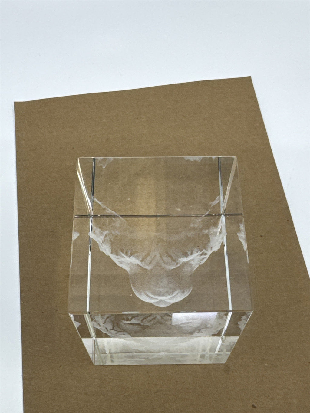Laser Etched Crystal Glass Tiger 3-D Paperweight W/ Small Scratches