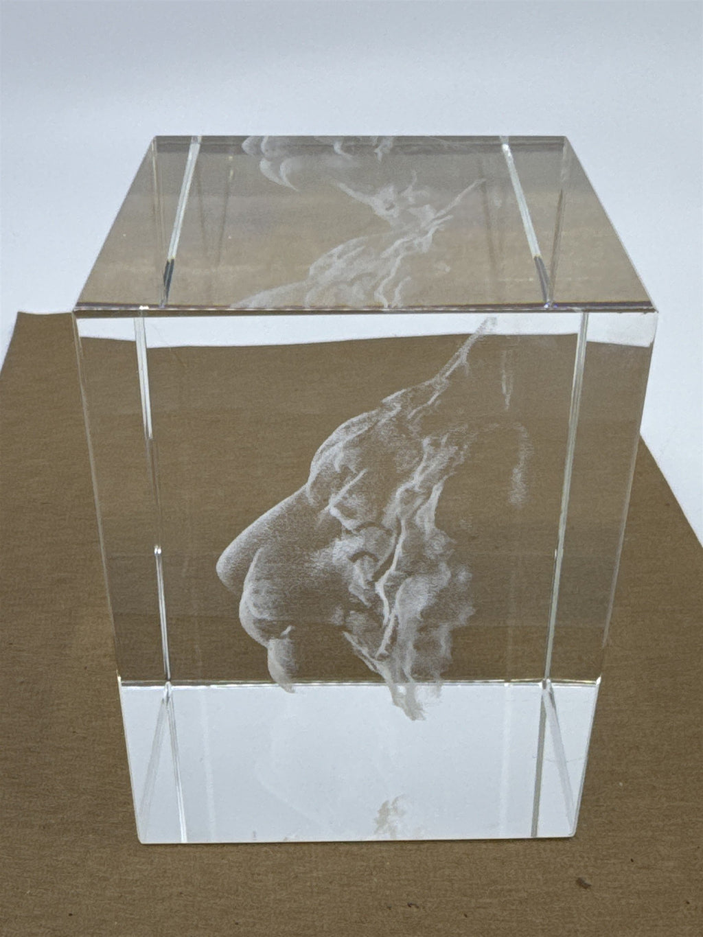 Laser Etched Crystal Glass Tiger 3-D Paperweight W/ Small Scratches