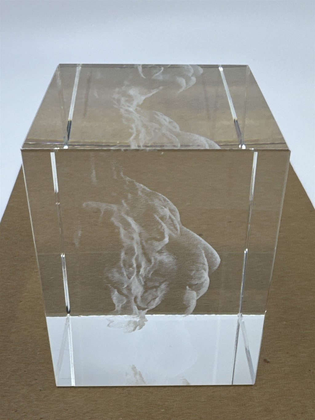 Laser Etched Crystal Glass Tiger 3-D Paperweight W/ Small Scratches