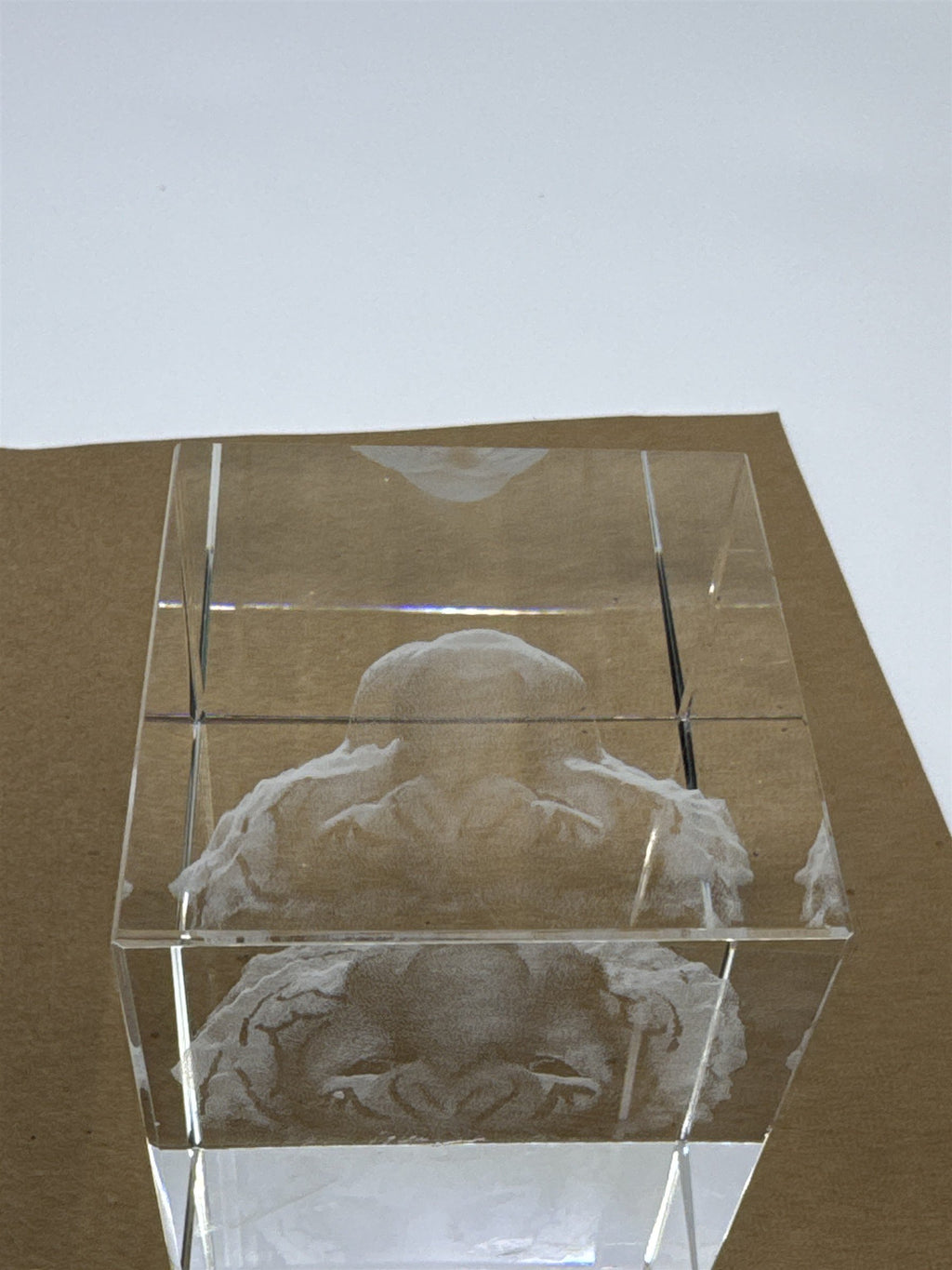Laser Etched Crystal Glass Tiger 3-D Paperweight W/ Small Scratches