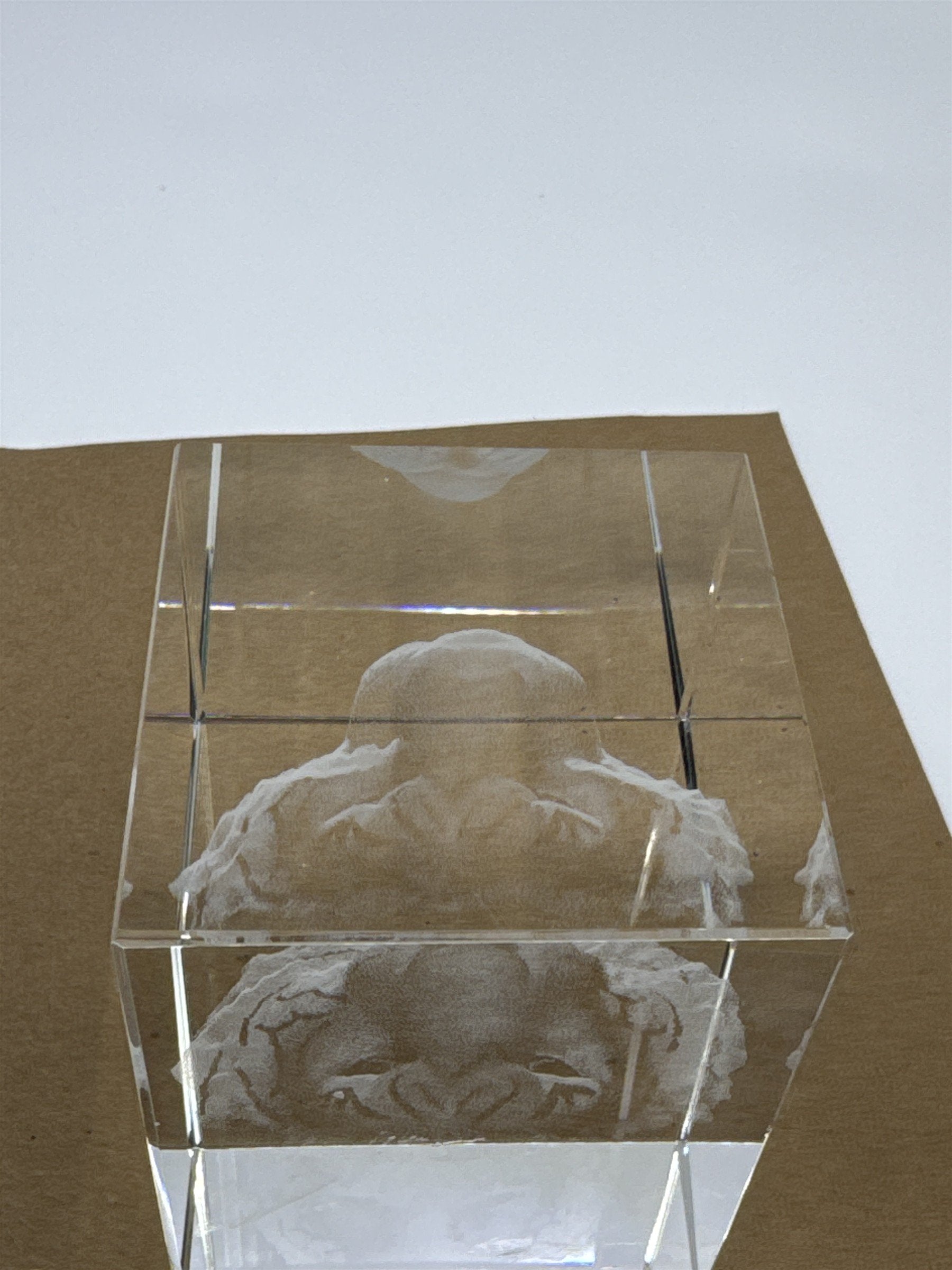 Laser Etched Crystal Glass Tiger 3-D Paperweight W/ Small Scratches
