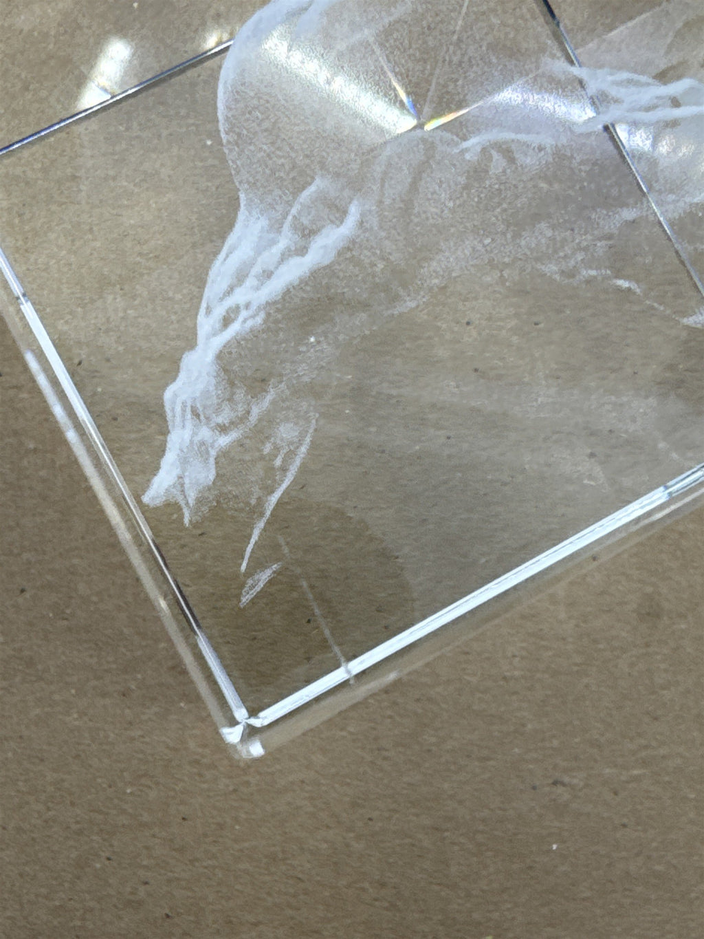 Laser Etched Crystal Glass Tiger 3-D Paperweight W/ Small Scratches