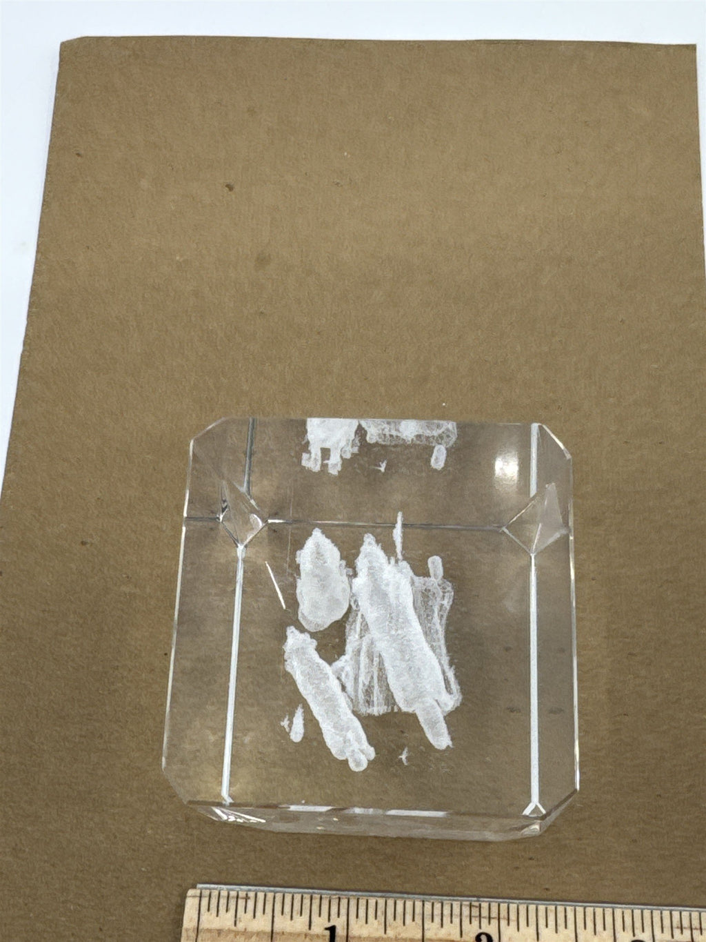 Laser Etched Crystal Glass Howling Wolves and Moon Paperweight