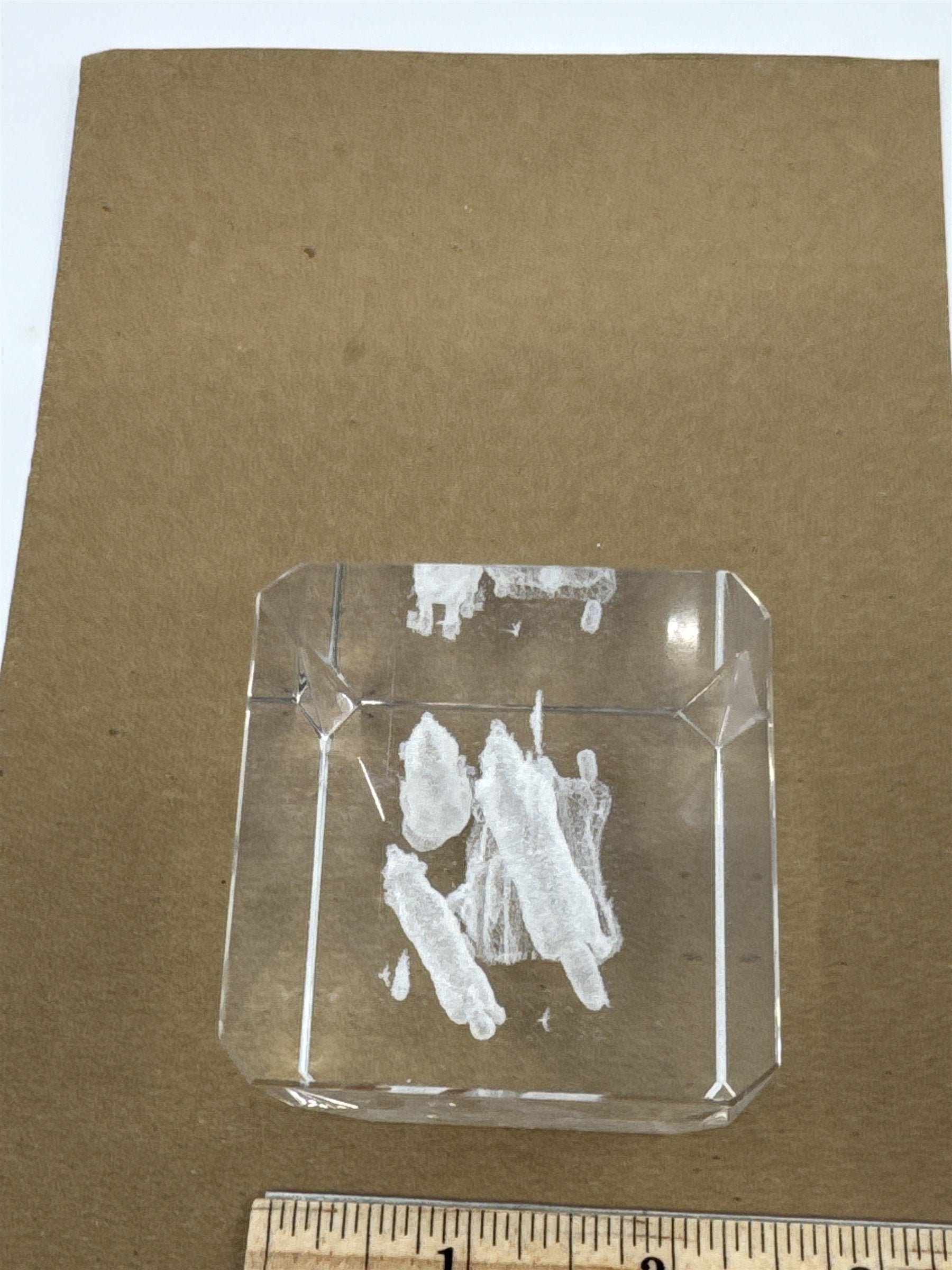 Laser Etched Crystal Glass Howling Wolves and Moon Paperweight