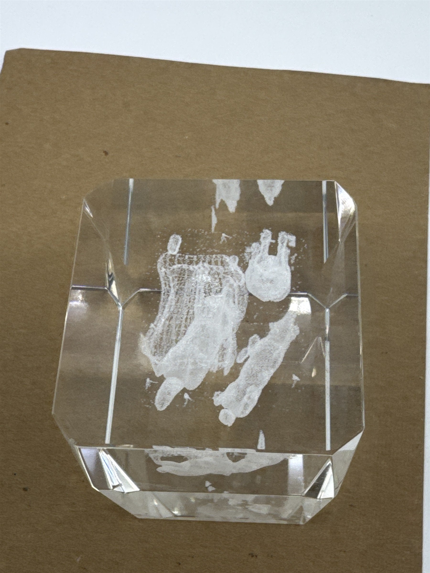 Laser Etched Crystal Glass Howling Wolves and Moon Paperweight