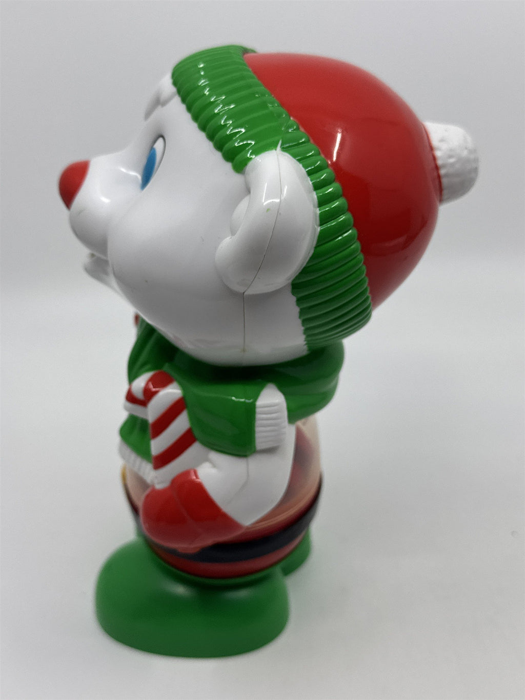Vintage Plastic Christmas Teddy Bear W/ Scarf Red, Green And White Piggy Bank
