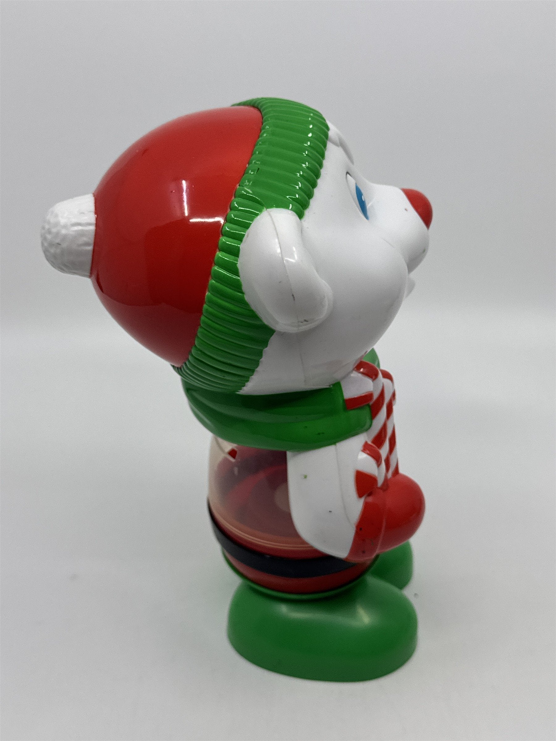 Vintage Plastic Christmas Teddy Bear W/ Scarf Red, Green And White Piggy Bank