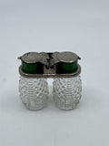 Vintage Bakelite Mini Green Travel Salt And Pepper Shakers Pressed Glass