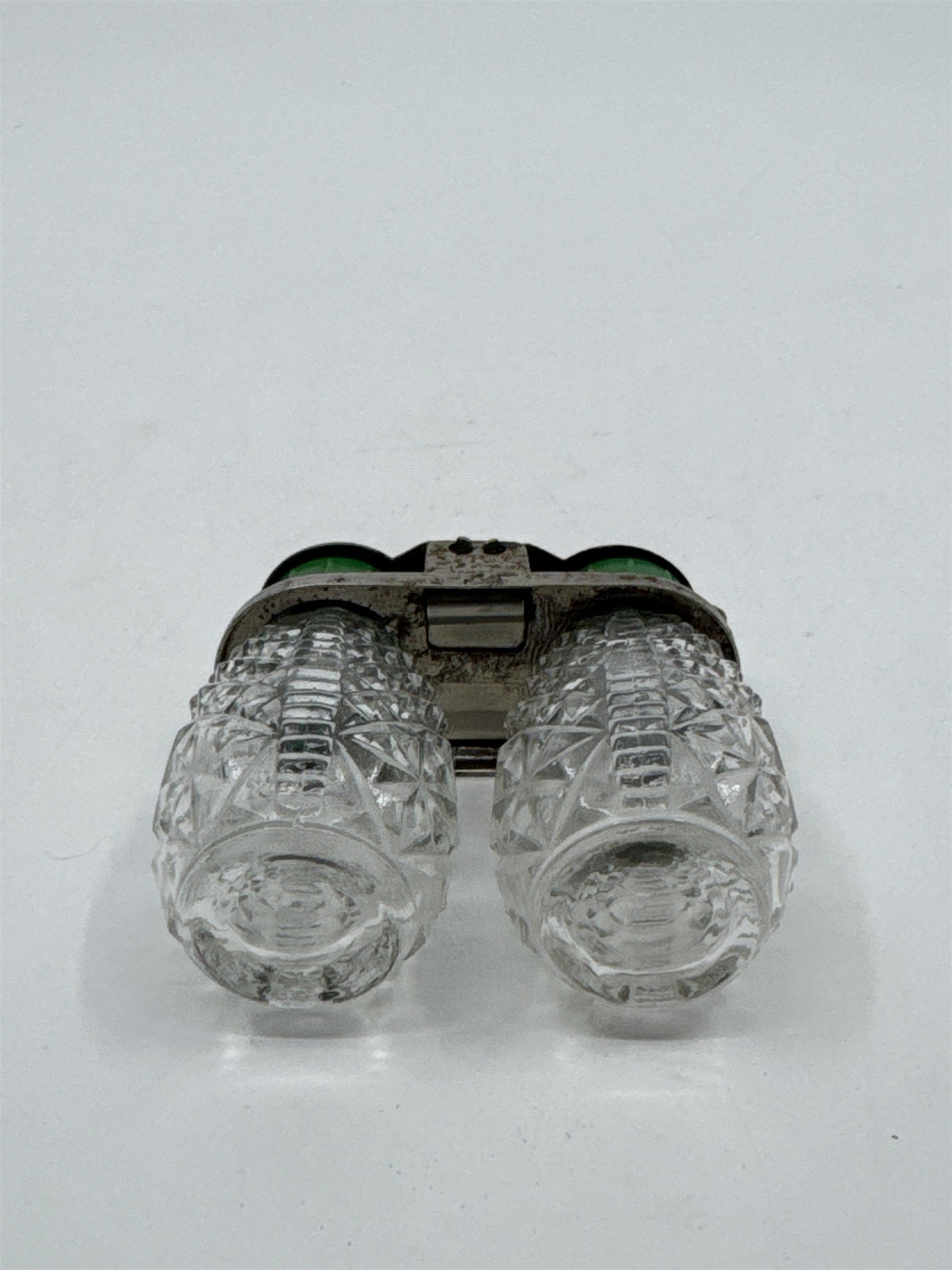 Vintage Bakelite Mini Green Travel Salt And Pepper Shakers Pressed Glass