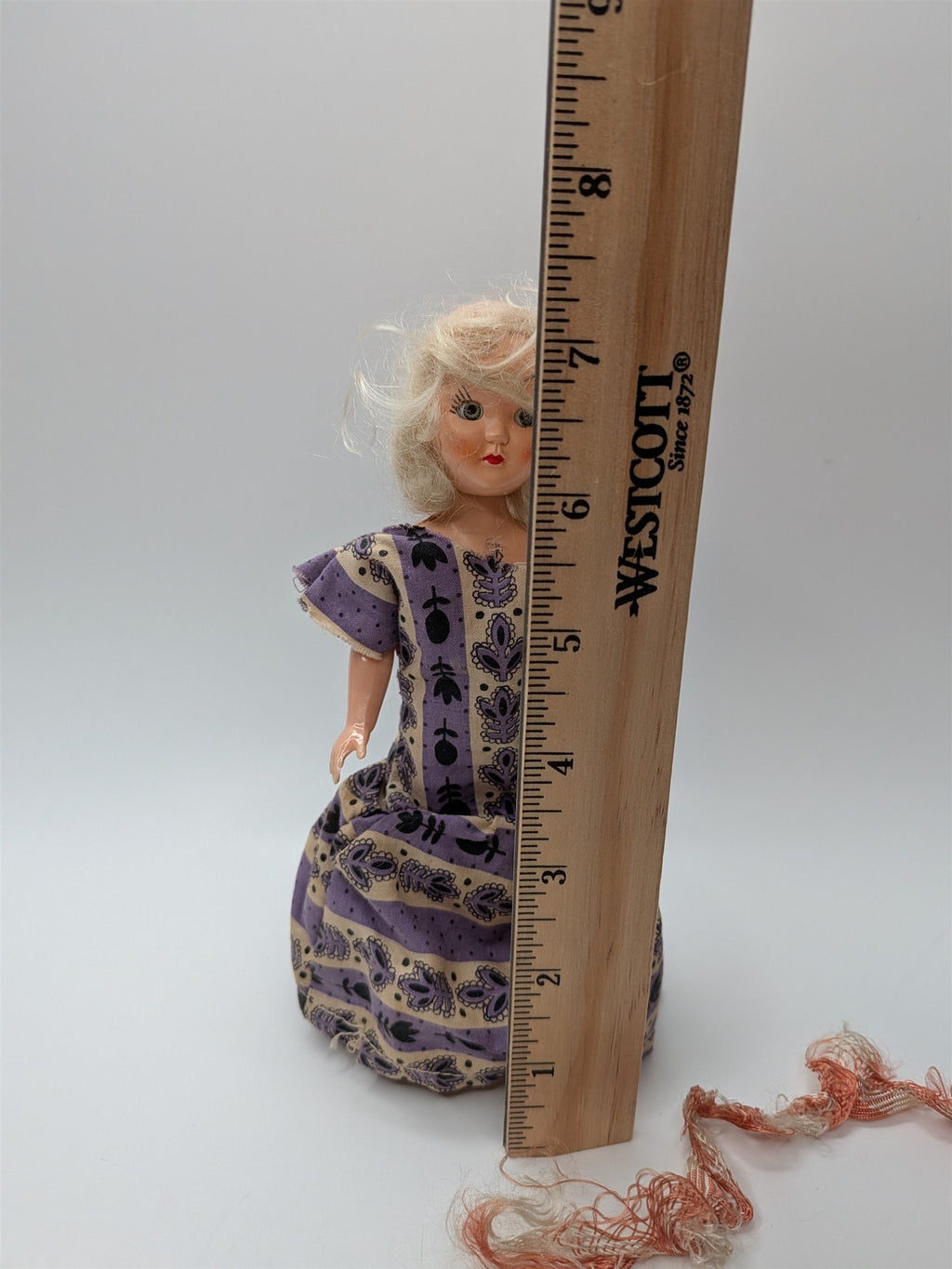 Vintage 7" Doll /w Open & Close Eyes Hard Plastic Purple Floral Dress PMA 1960s