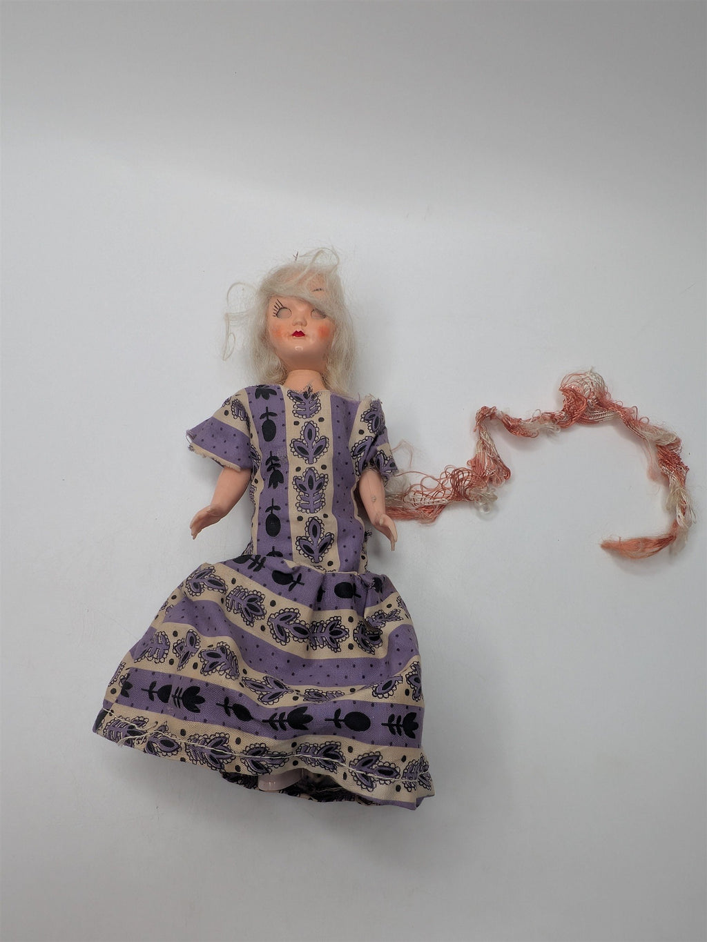 Vintage 7" Doll /w Open & Close Eyes Hard Plastic Purple Floral Dress PMA 1960s