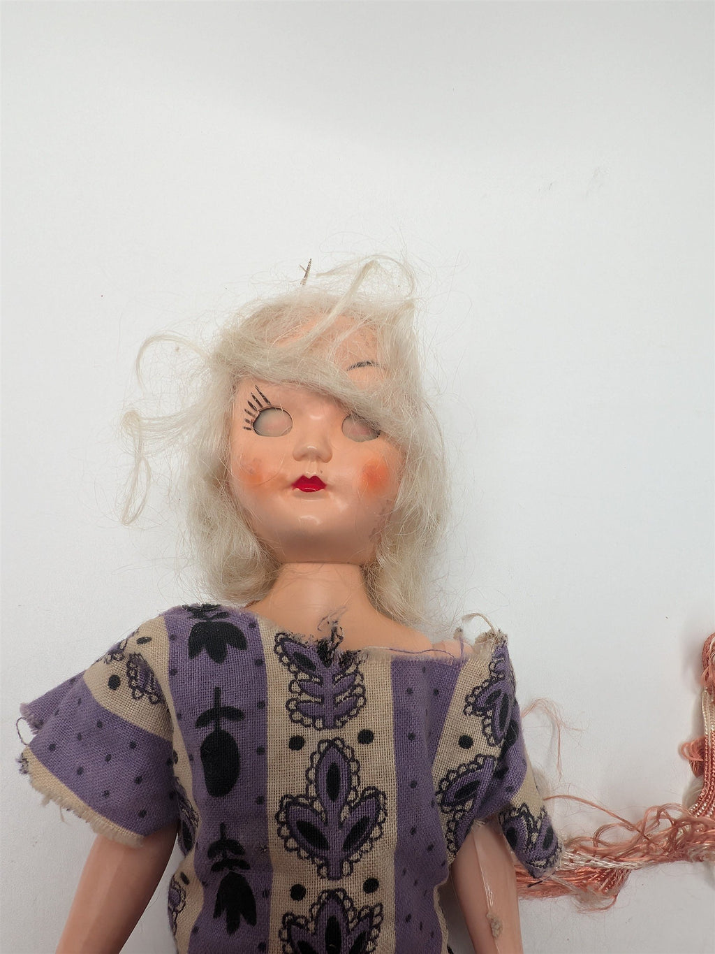 Vintage 7" Doll /w Open & Close Eyes Hard Plastic Purple Floral Dress PMA 1960s
