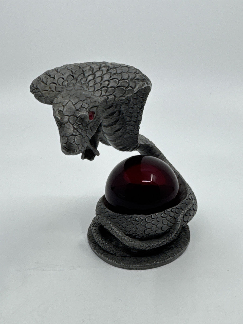 Pewter? Cobra Snake Collectible Statue W/ Red Glass Orb/Jewel