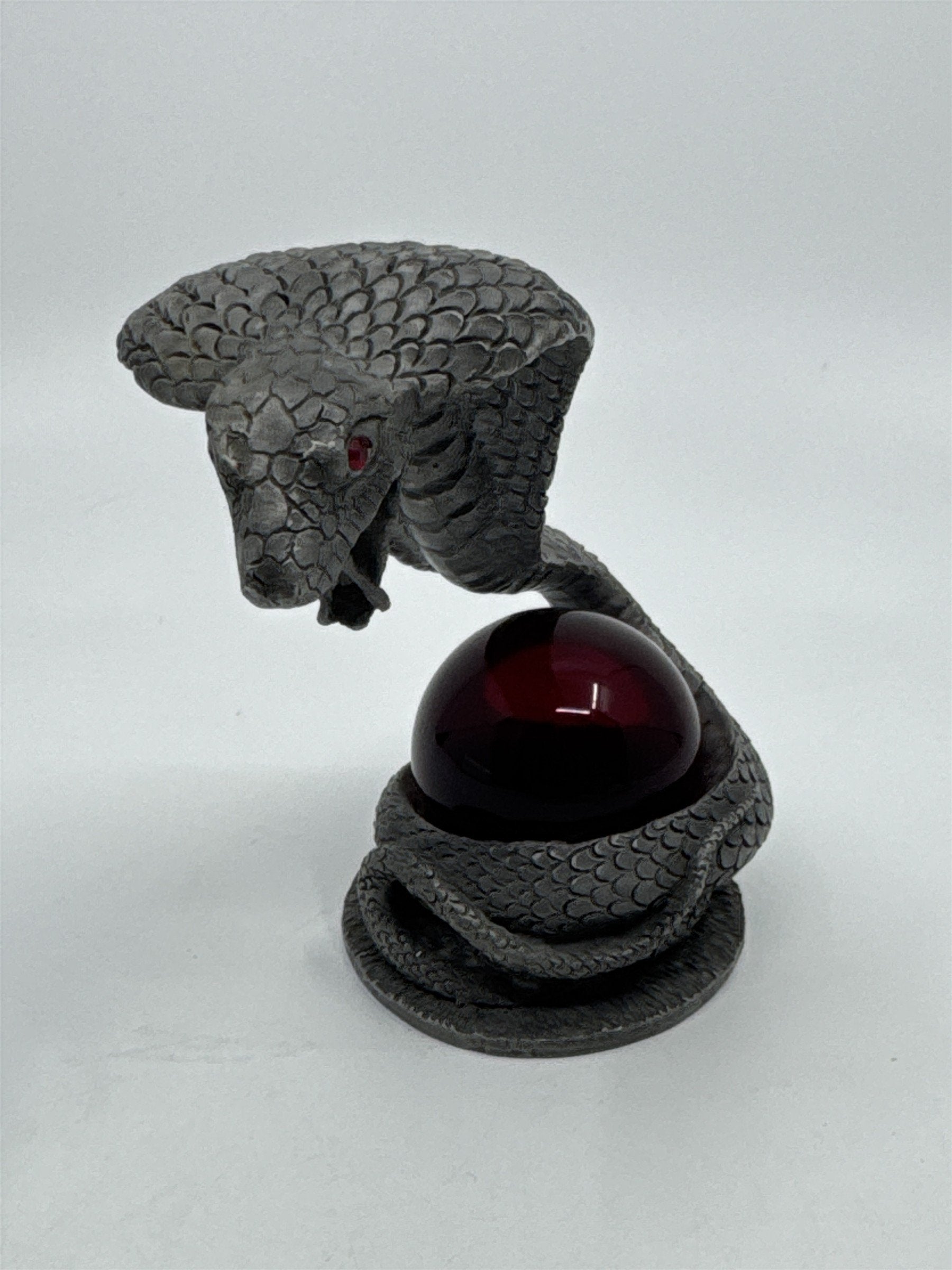 Pewter? Cobra Snake Collectible Statue W/ Red Glass Orb/Jewel