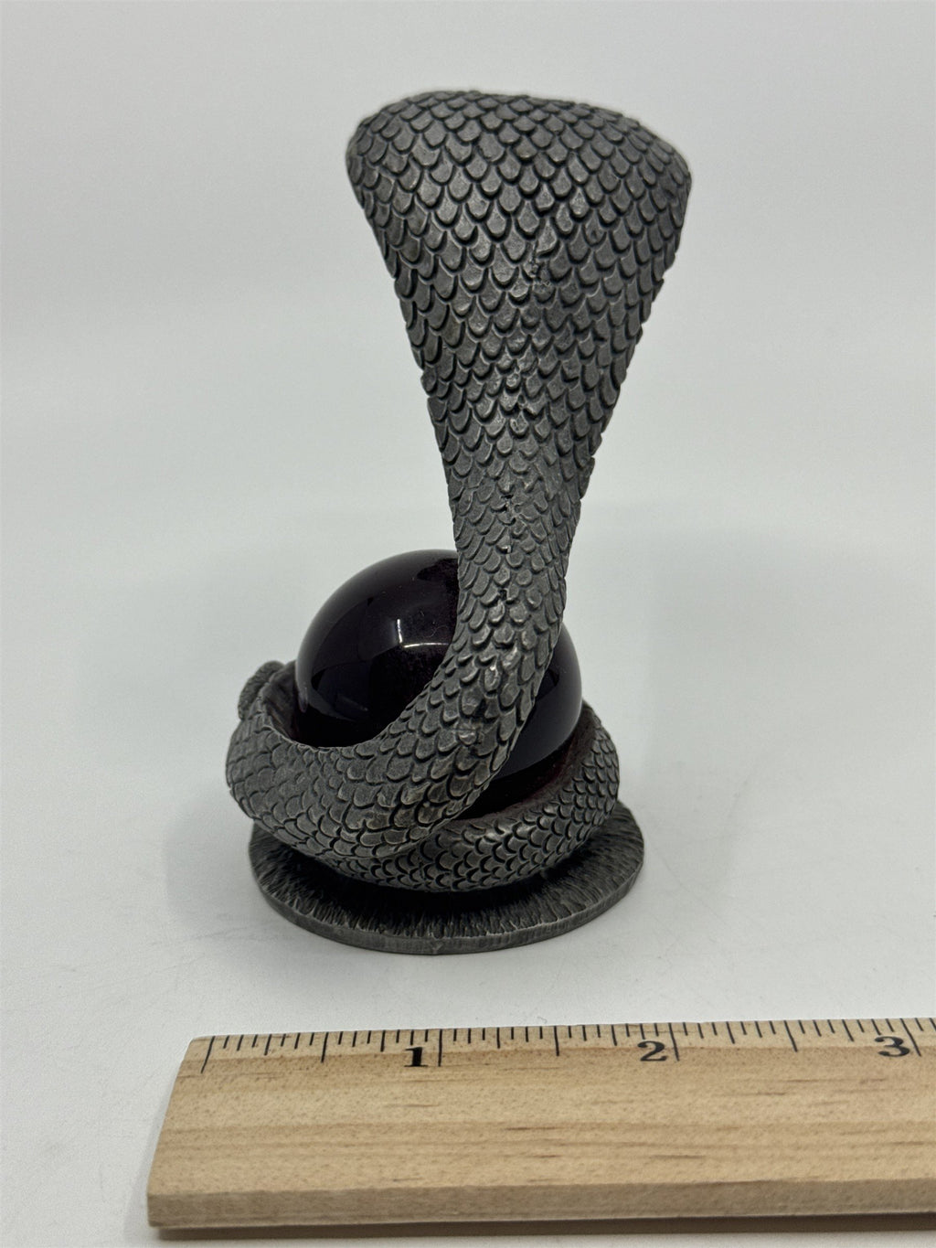 Pewter? Cobra Snake Collectible Statue W/ Red Glass Orb/Jewel