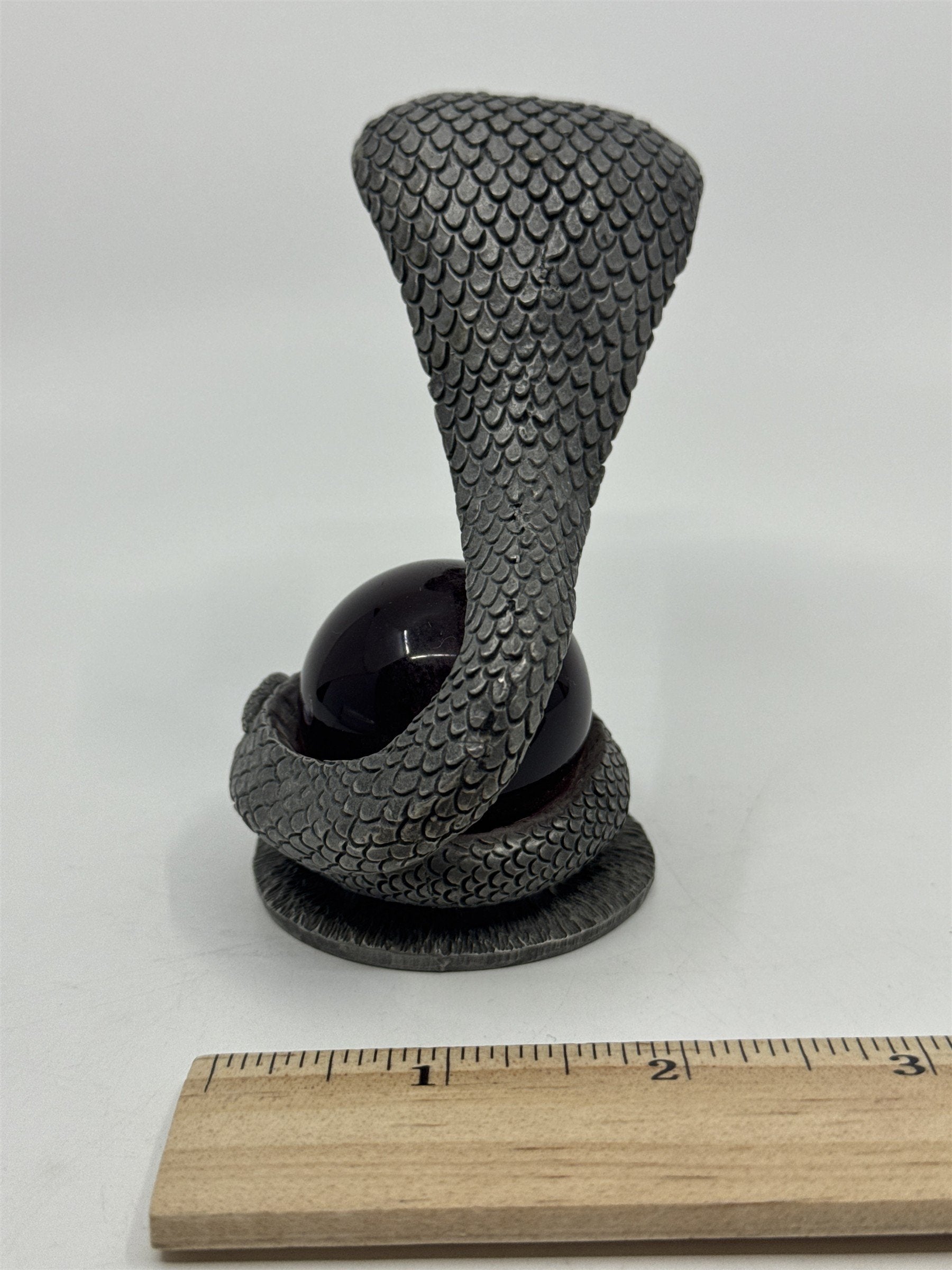 Pewter? Cobra Snake Collectible Statue W/ Red Glass Orb/Jewel