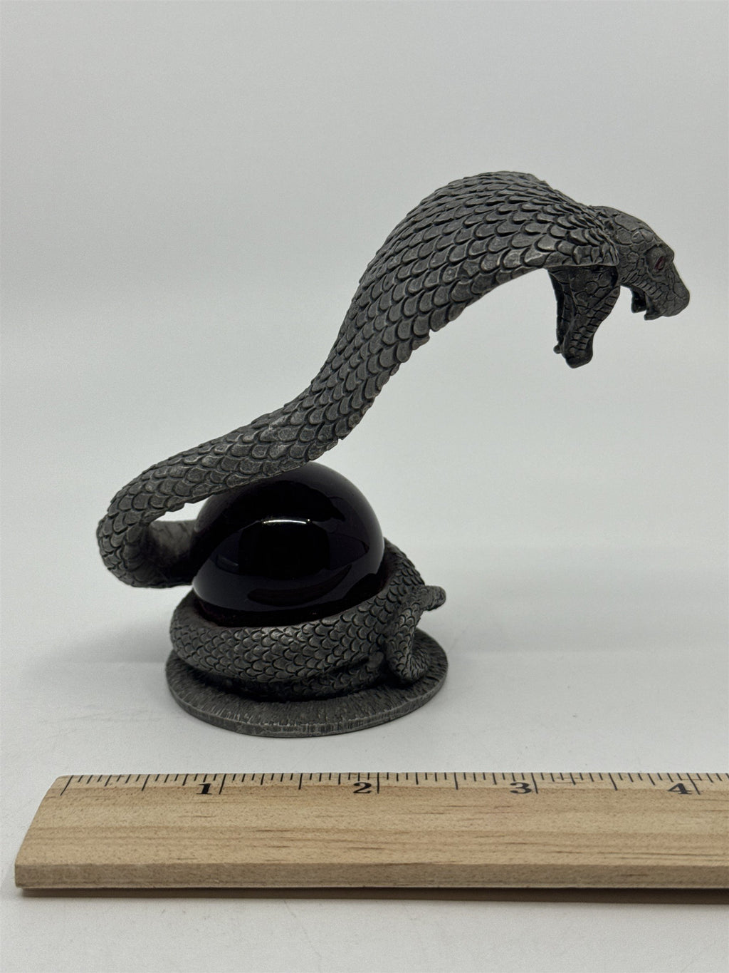 Pewter? Cobra Snake Collectible Statue W/ Red Glass Orb/Jewel