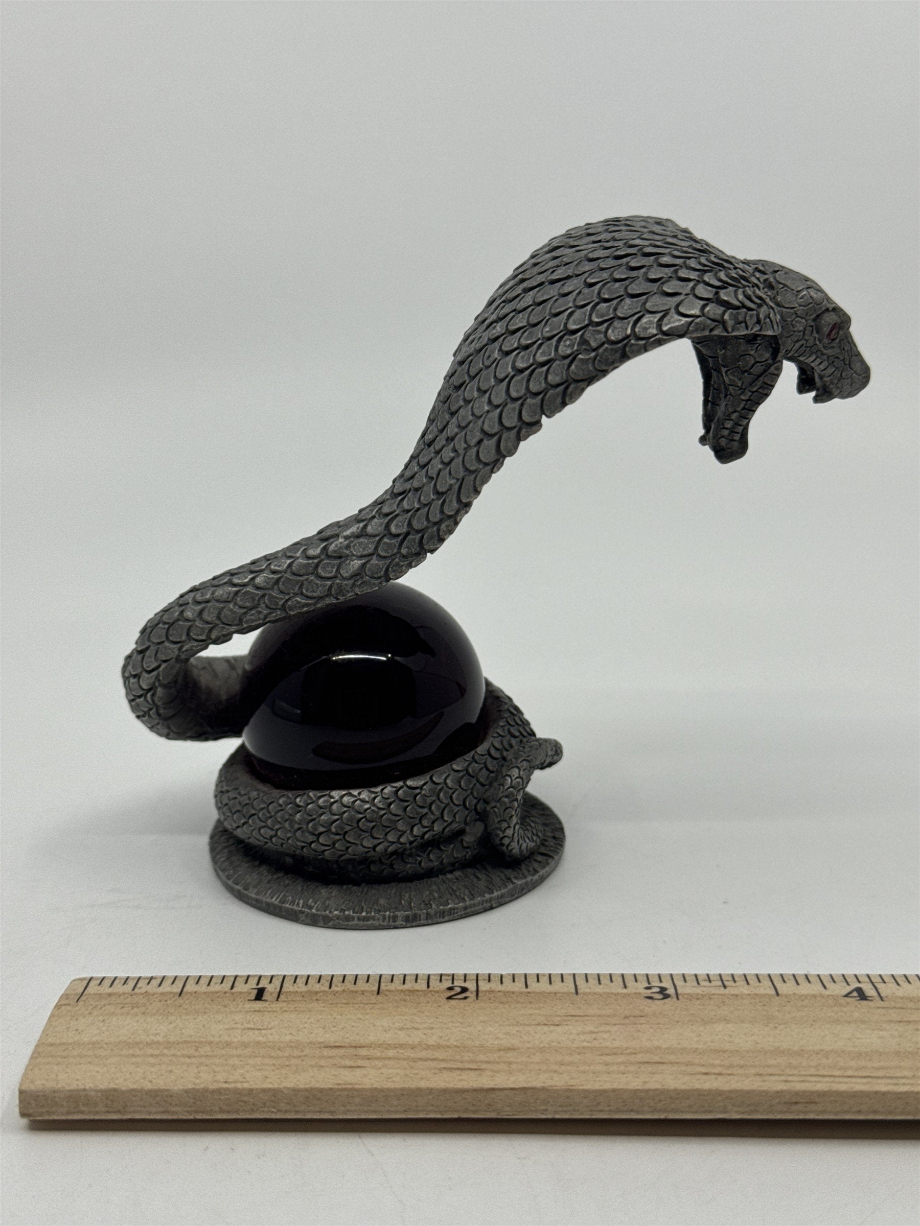 Pewter? Cobra Snake Collectible Statue W/ Red Glass Orb/Jewel