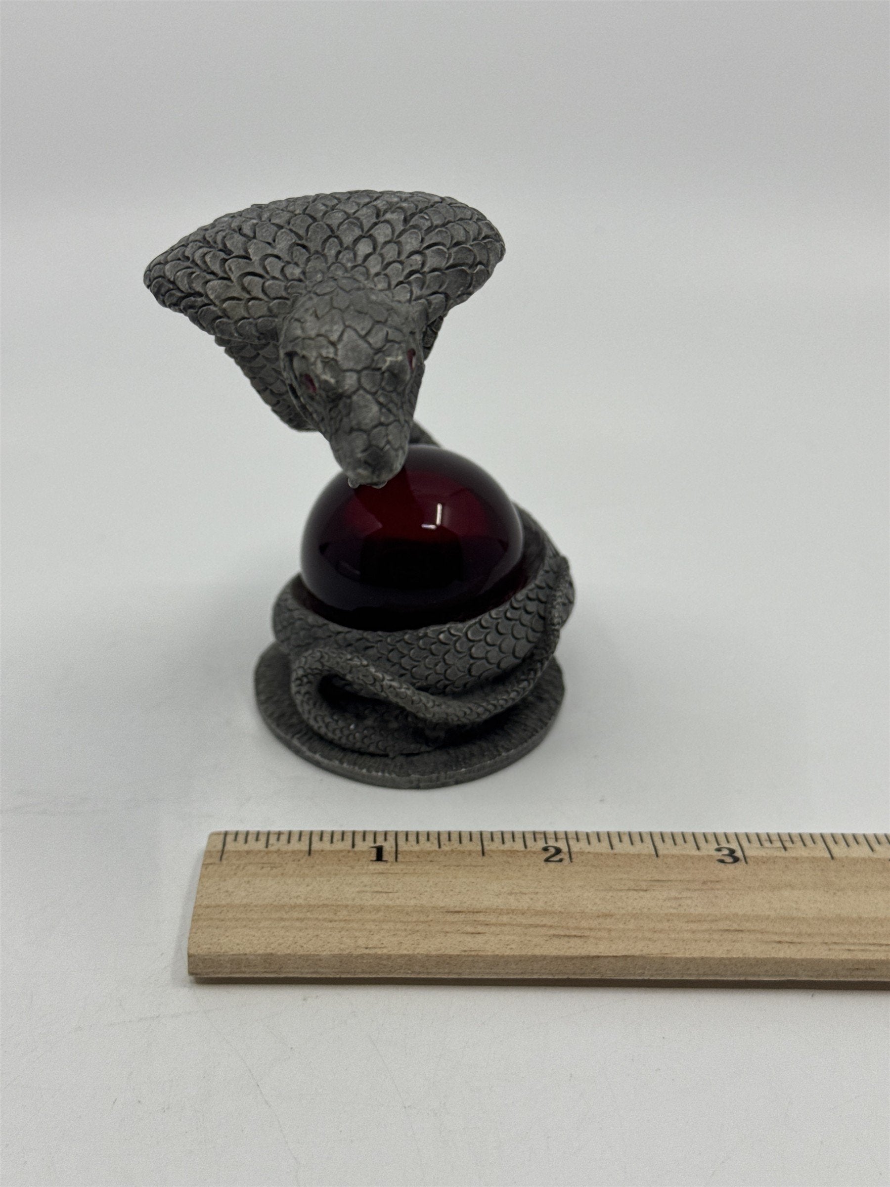 Pewter? Cobra Snake Collectible Statue W/ Red Glass Orb/Jewel