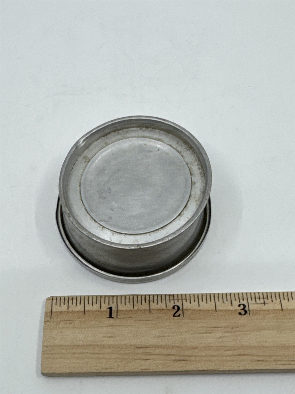 Vintage Aluminum Collapsible Camping Cup W/ Mountain/Canoe Image On Lid