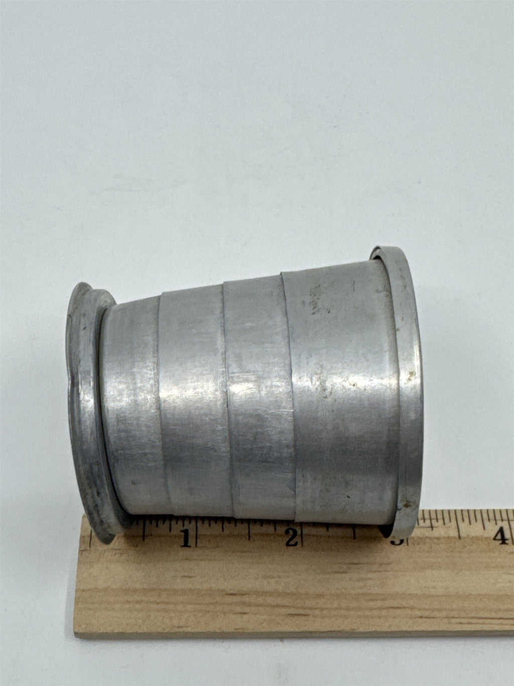 Vintage Aluminum Collapsible Camping Cup W/ Mountain/Canoe Image On Lid