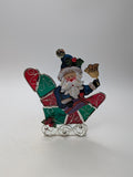 Vintage Stained Glass Santa & Sligh Bell Votive Candle Holder Intl Silver Co