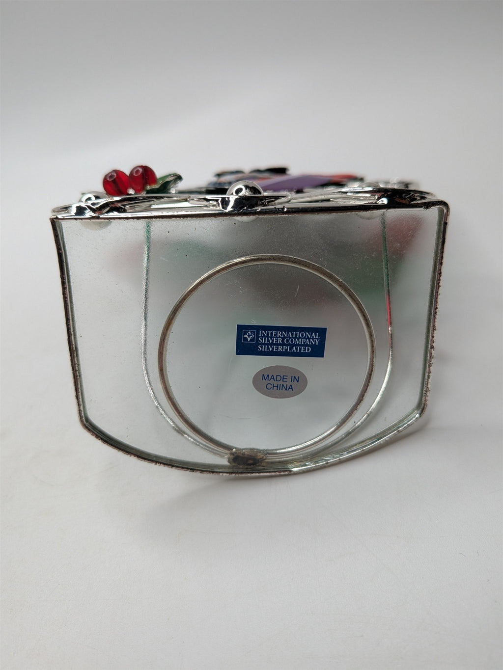 Vintage Stained Glass Santa & Sligh Bell Votive Candle Holder Intl Silver Co