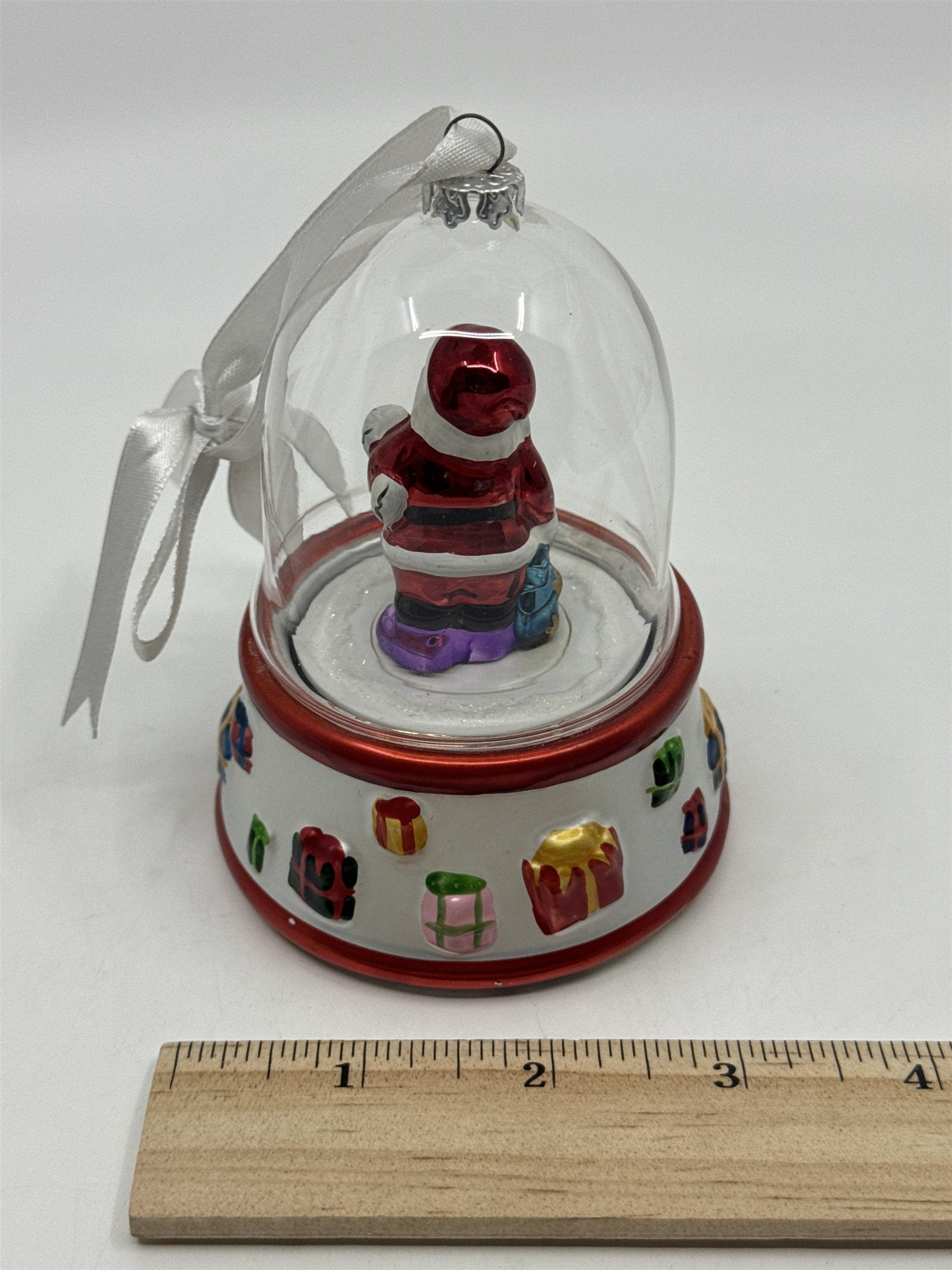 Vintage Mr. Christmas Musical Glass Snow Globe Ornament W/ Cracked Base