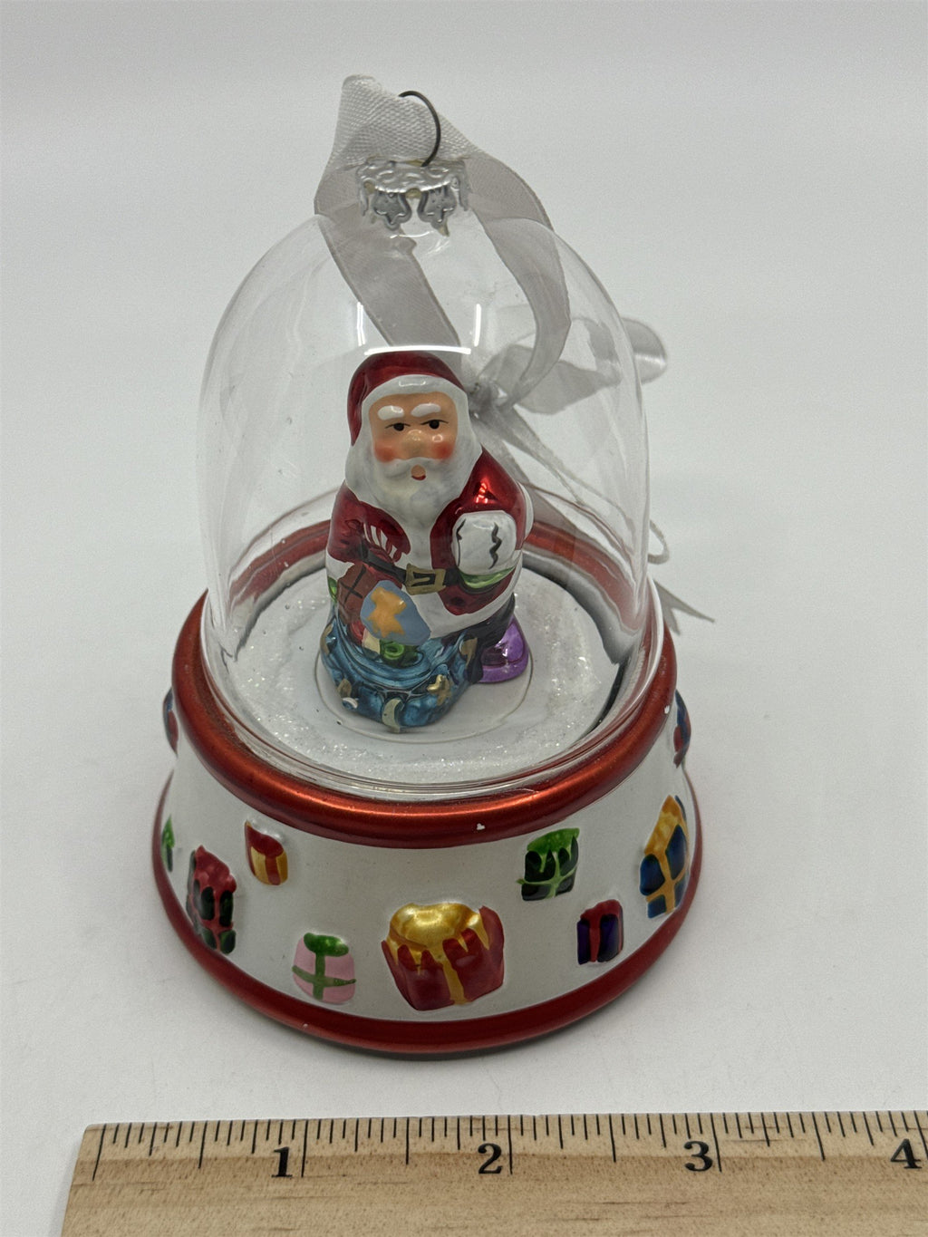Vintage Mr. Christmas Musical Glass Snow Globe Ornament W/ Cracked Base