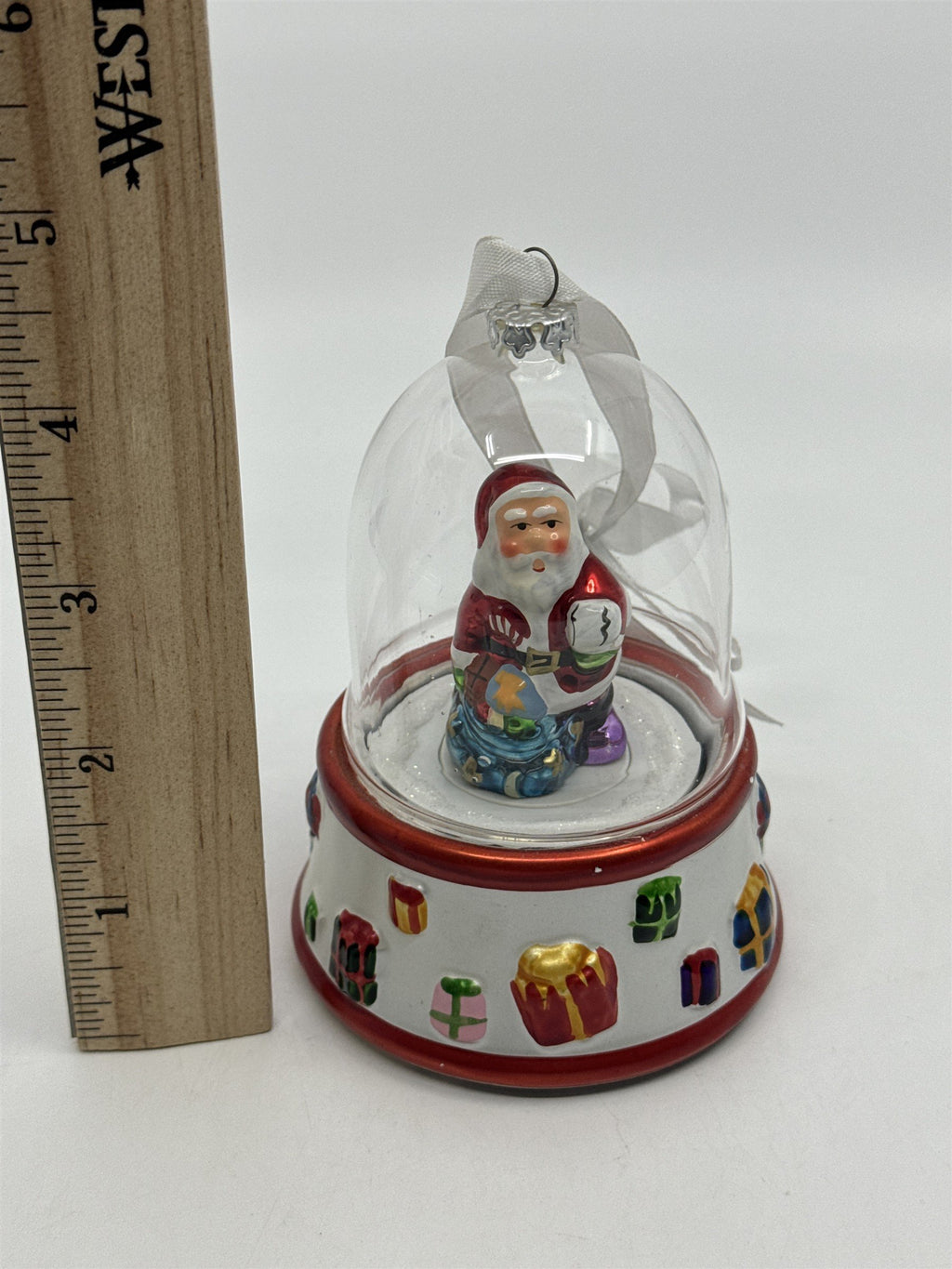 Vintage Mr. Christmas Musical Glass Snow Globe Ornament W/ Cracked Base