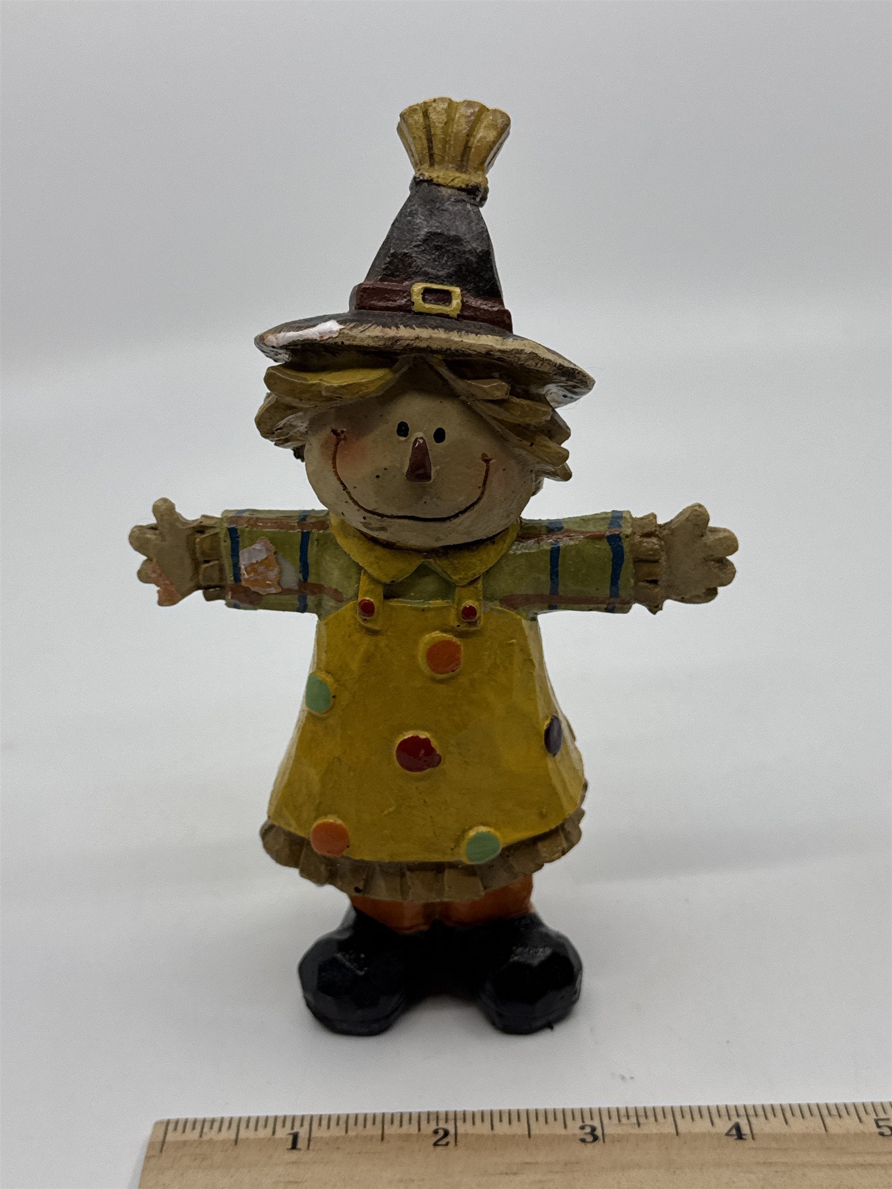 Resin Fall Scarecrow Figurine Thanksgiving Decor W/ Small Chips