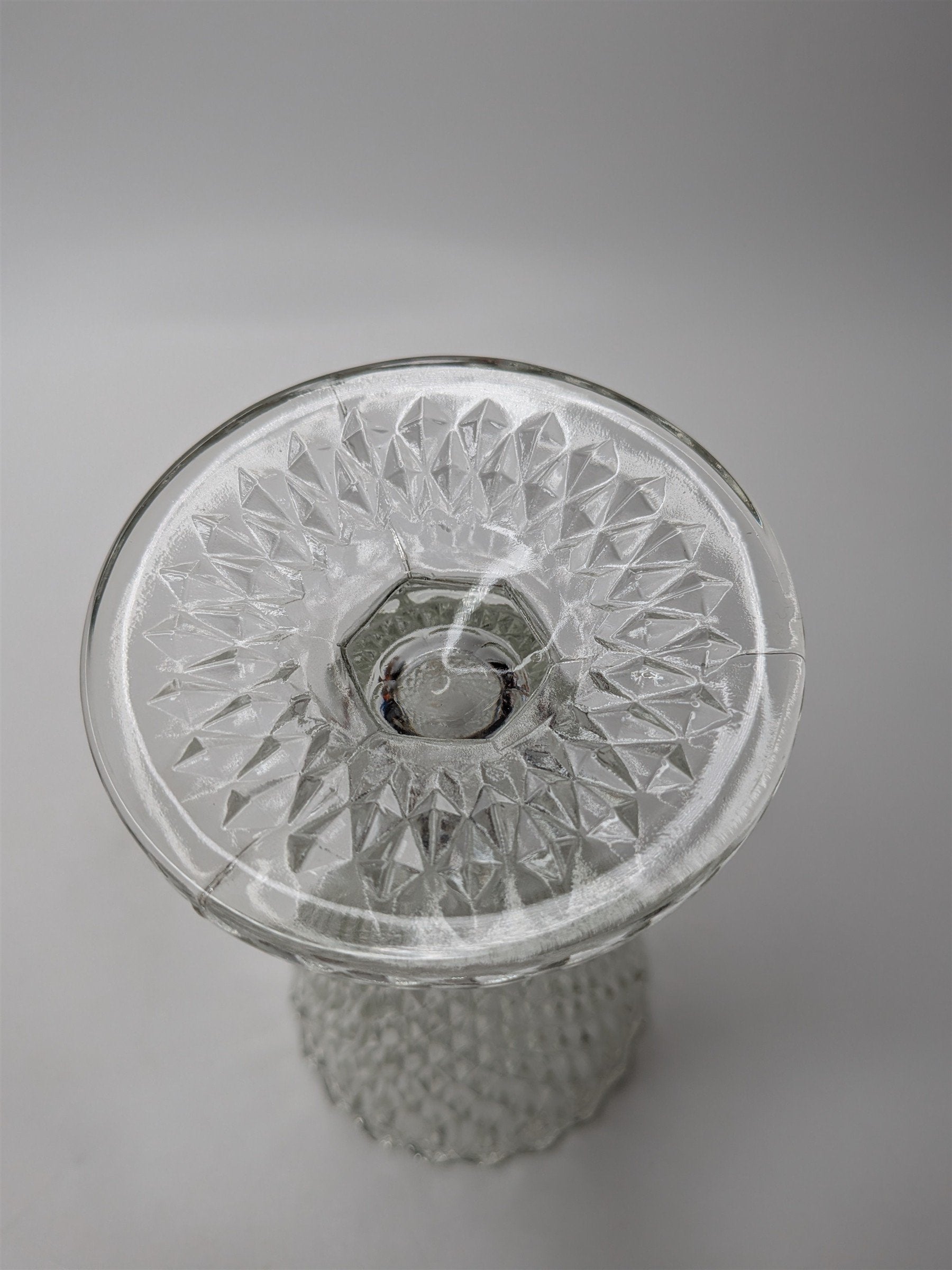 Vintage Indiana Glass Diamond Point Vase Clear 8" Footer Flower Table Vase