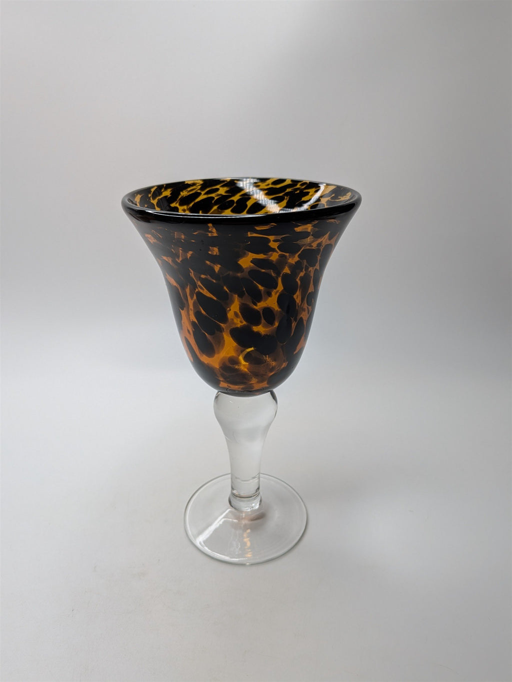 Vintage 8" Blown Glass Goblet Tortoise Animal Print Wine Water Chalice Homeware