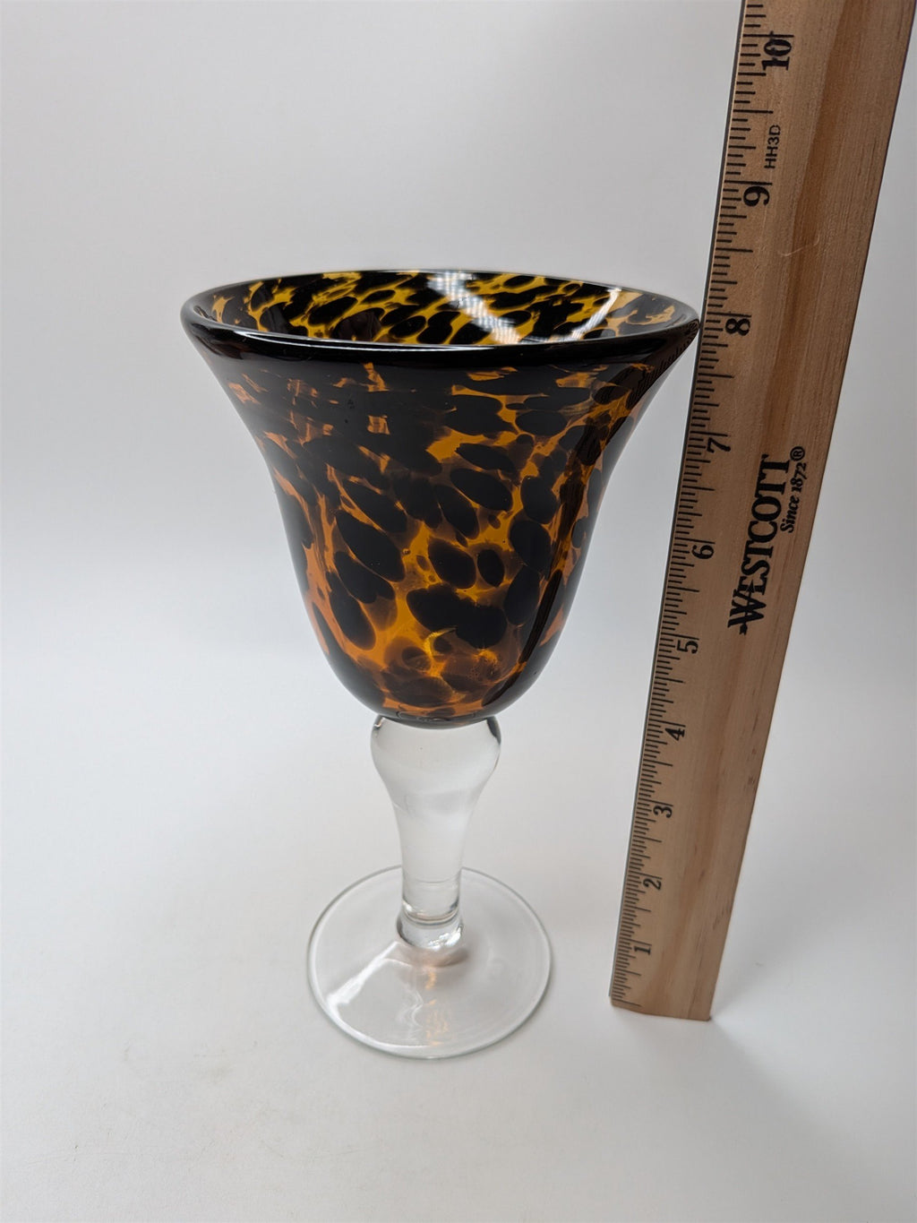 Vintage 8" Blown Glass Goblet Tortoise Animal Print Wine Water Chalice Homeware