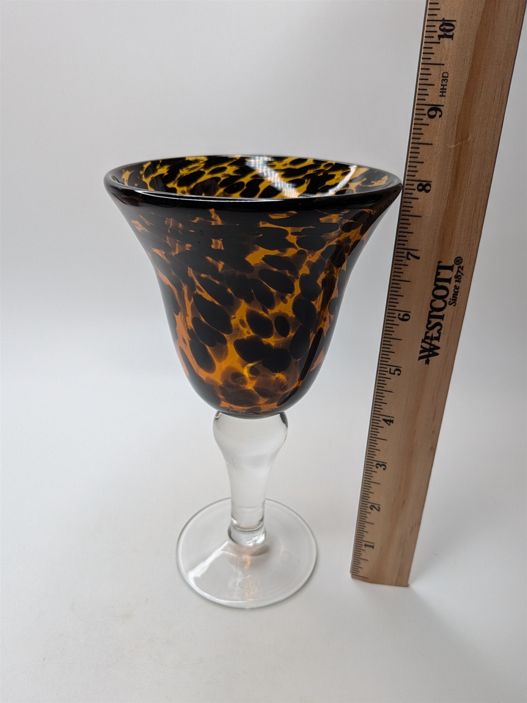 Vintage 8" Blown Glass Goblet Tortoise Animal Print Wine Water Chalice Homeware