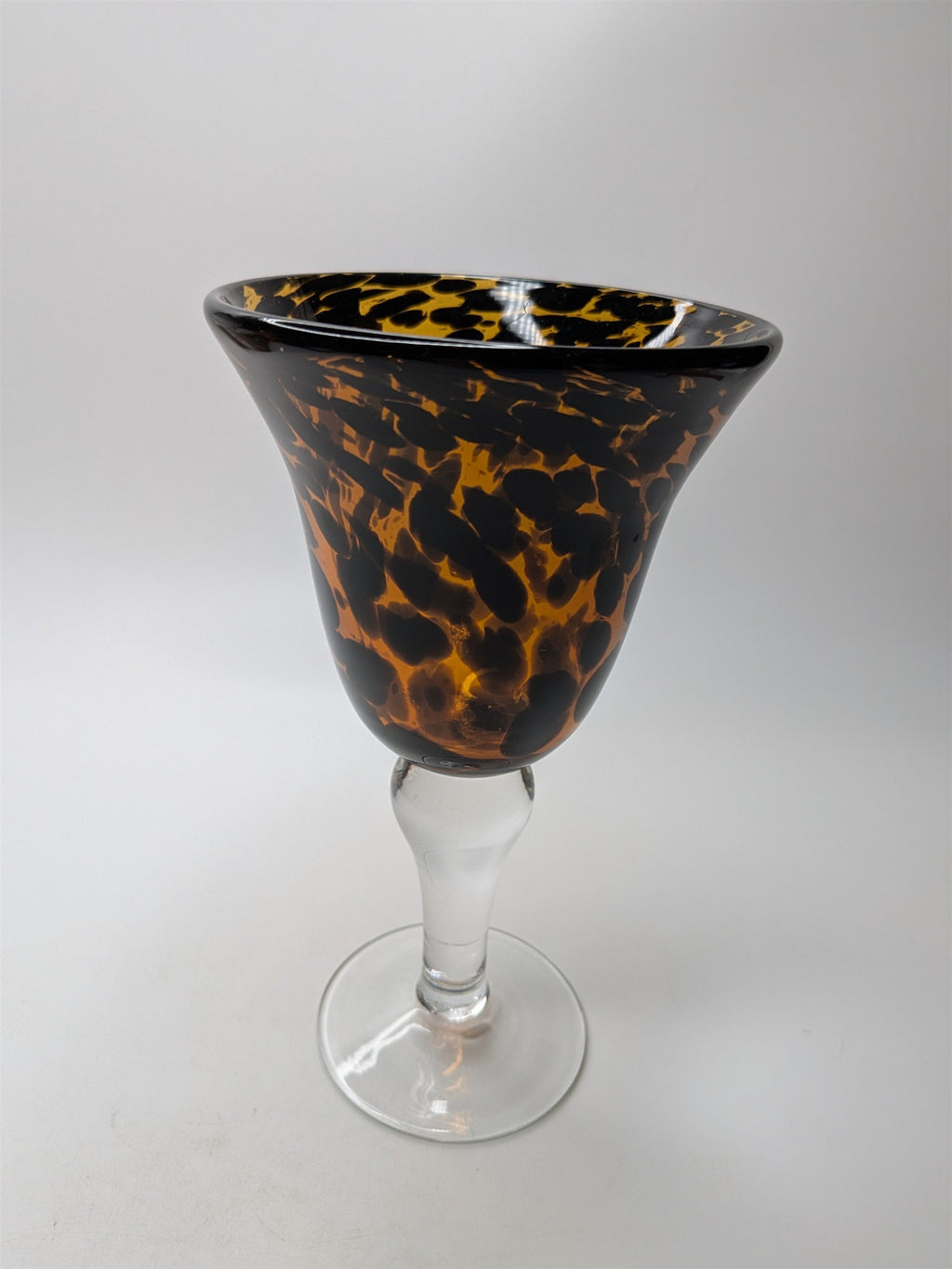 Vintage 8" Blown Glass Goblet Tortoise Animal Print Wine Water Chalice Homeware