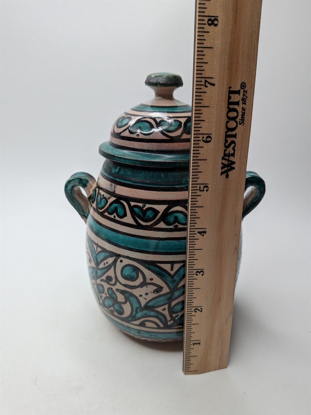 Arabic Pottery Handmade Covered Sugar Dish With Lid and Handles