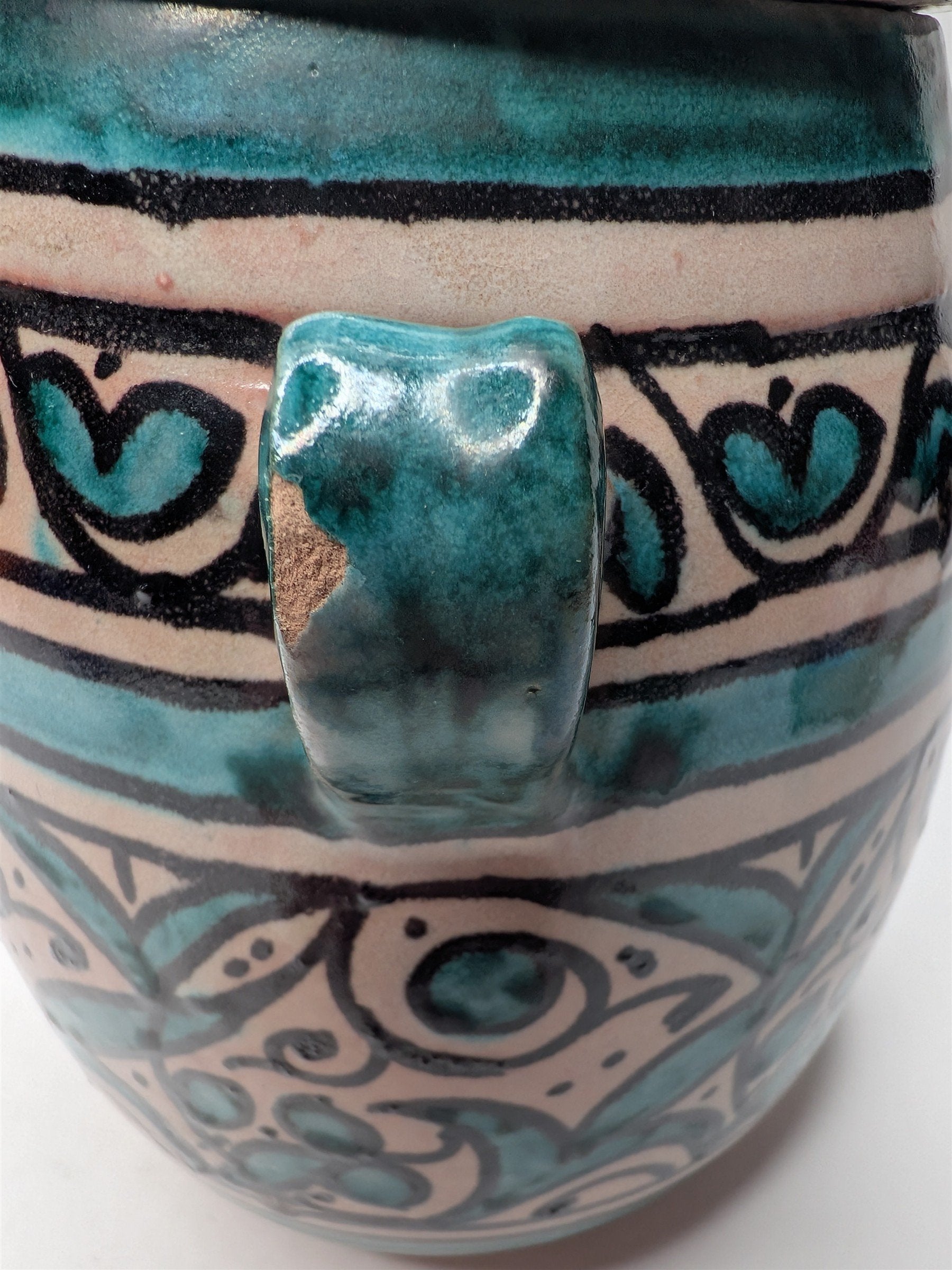 Arabic Pottery Handmade Covered Sugar Dish With Lid and Handles